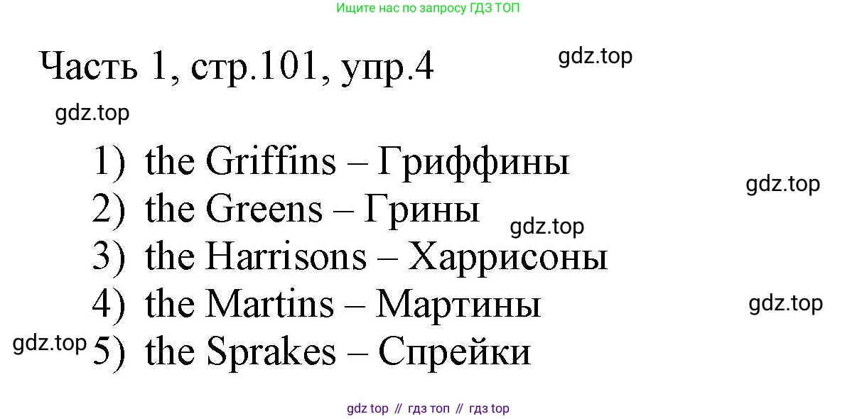 ГДЗ Английский язык (english), 3 класс Учебник, авторы: Афанасьева Ольга Васильевна (Afanasyeva Olga), Михеева Ирина Владимировна (Mikheeva Irina), издательство Дрофа, Москва, 2014 - 2022, зелёного цвета, Часть 1, страница 101, номер 4, Решение