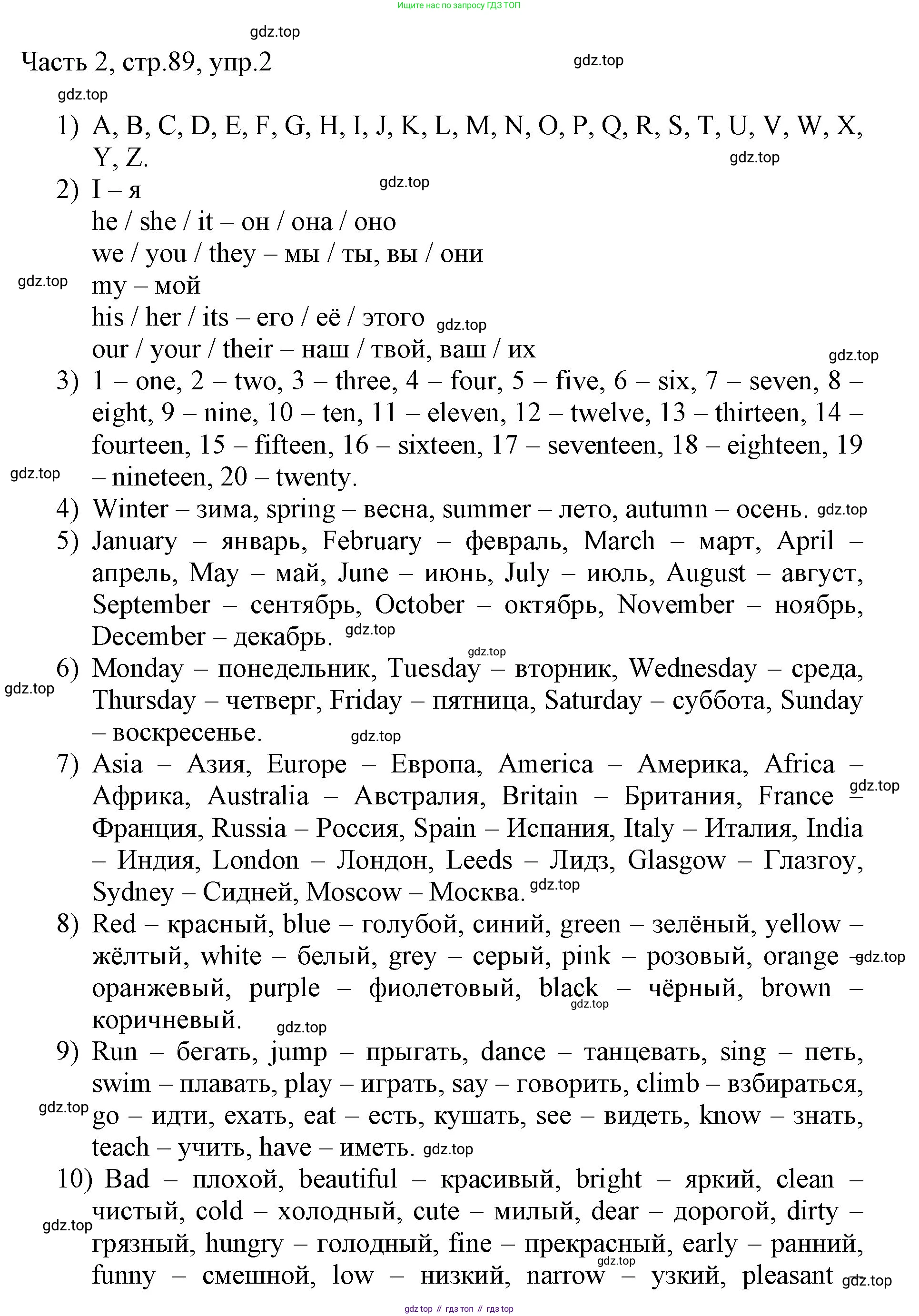 ГДЗ Английский язык (english), 3 класс Учебник, авторы: Афанасьева Ольга Васильевна (Afanasyeva Olga), Михеева Ирина Владимировна (Mikheeva Irina), издательство Дрофа, Москва, 2014 - 2022, зелёного цвета, Часть 2, страница 89, номер 2, Решение