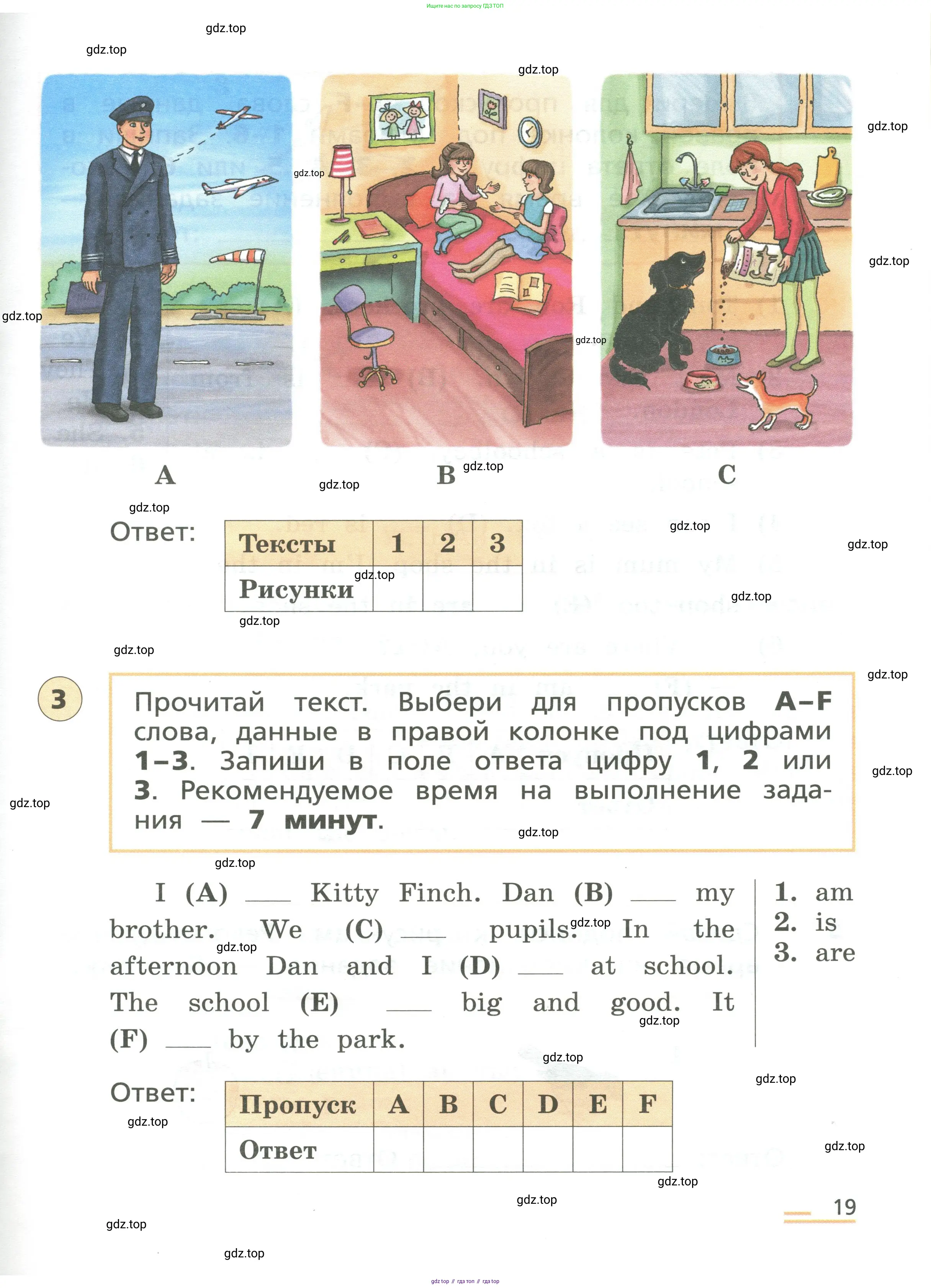 Английский язык (english), 3 класс Подготовка к всероссийским проверочным работам (впр), авторы: Афанасьева Ольга Васильевна (Afanasyeva Olga), Михеева Ирина Владимировна (Mikheeva Irina), Баранова Ксения Михайловна (Baranova Ksenia), Сьянов Александр Валерьевич, издательство Дрофа, Москва, 2019, белого цвета, страница 19