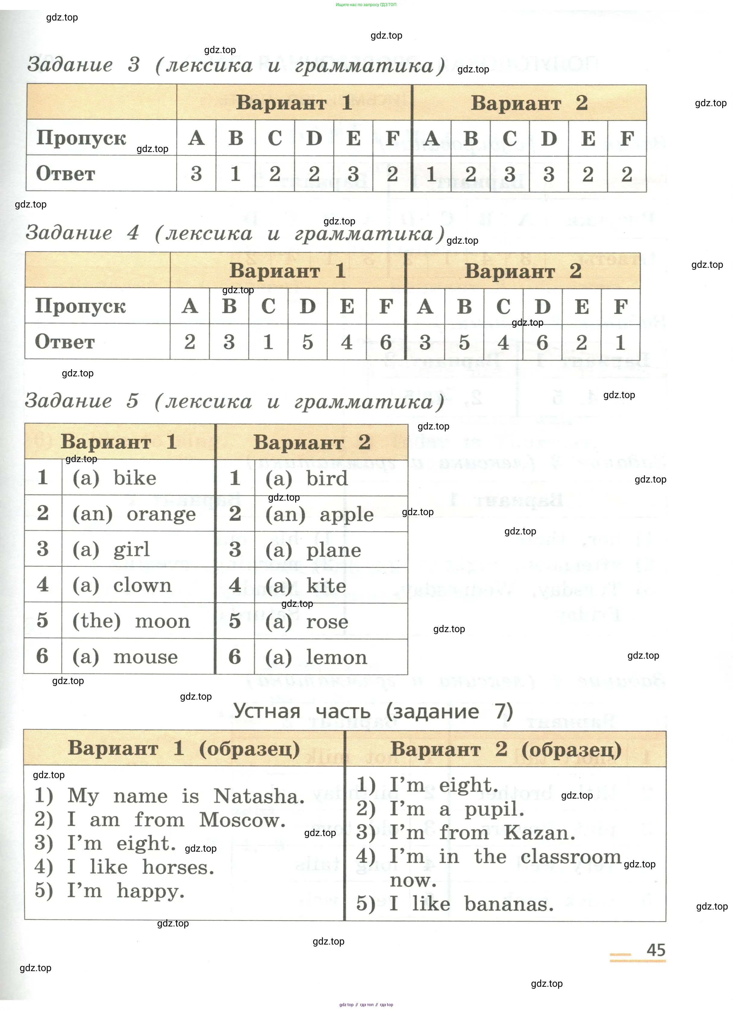 Английский язык (english), 3 класс Подготовка к всероссийским проверочным работам (впр), авторы: Афанасьева Ольга Васильевна (Afanasyeva Olga), Михеева Ирина Владимировна (Mikheeva Irina), Баранова Ксения Михайловна (Baranova Ksenia), Сьянов Александр Валерьевич, издательство Дрофа, Москва, 2019, белого цвета, страница 45