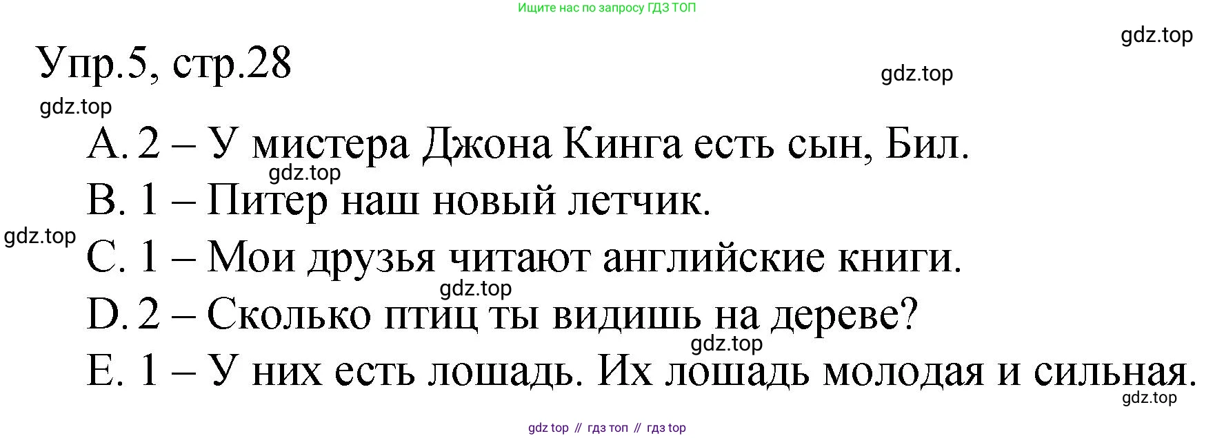 ГДЗ Английский язык (english), 3 класс Подготовка к всероссийским проверочным работам (впр), авторы: Афанасьева Ольга Васильевна (Afanasyeva Olga), Михеева Ирина Владимировна (Mikheeva Irina), Баранова Ксения Михайловна (Baranova Ksenia), Сьянов Александр Валерьевич, издательство Дрофа, Москва, 2019, белого цвета, страница 28, номер 5, Решение