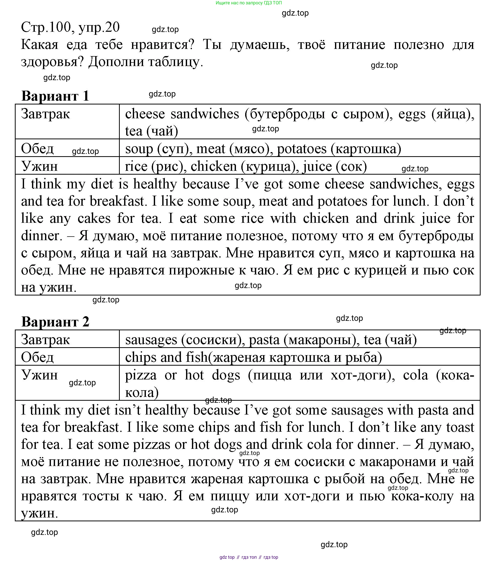 ГДЗ Английский язык (english), 3 класс Сборник упражнений, автор: Котова Марина Петровна, издательство Просвещение, Москва, 2024, белого цвета, страница 100, номер 20, Решение