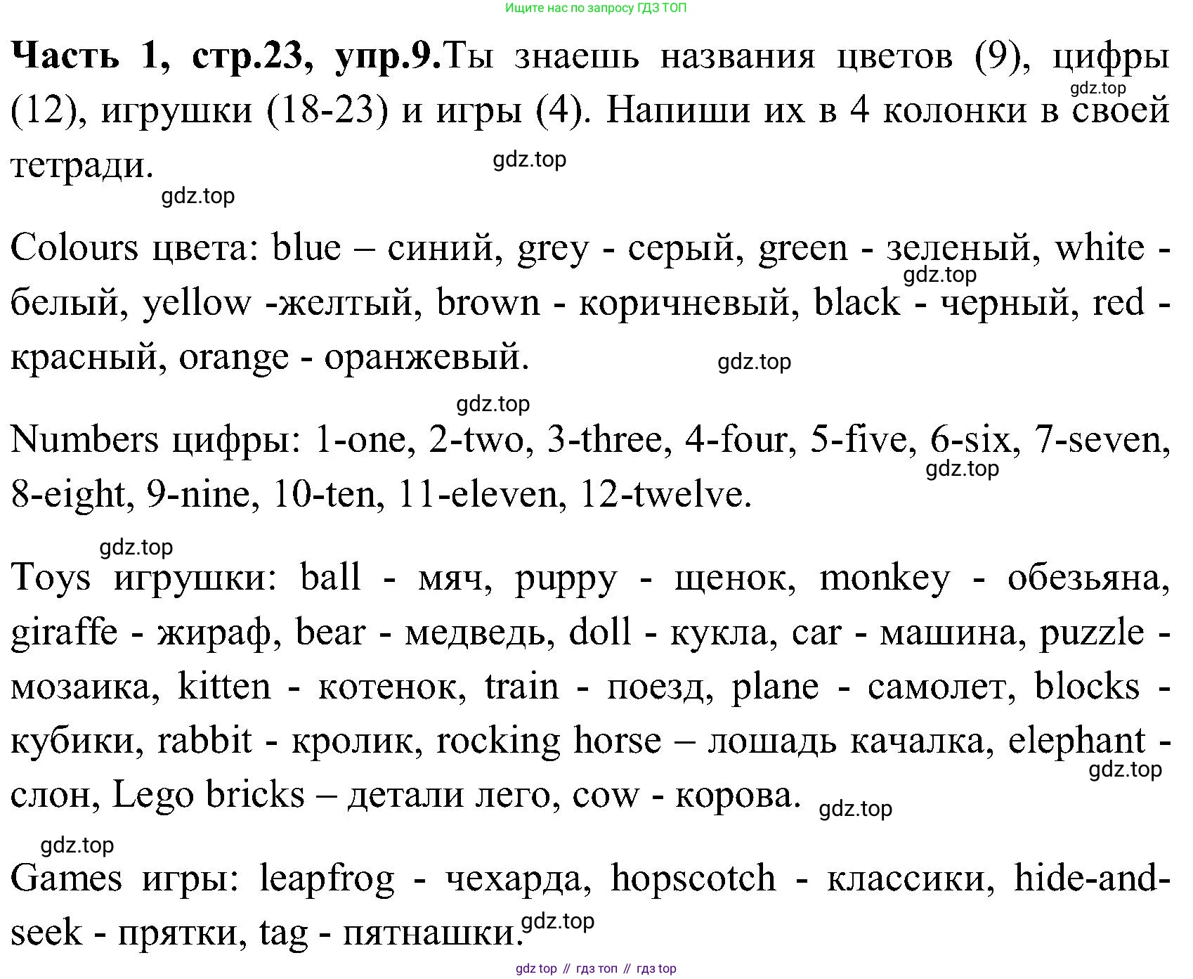 ГДЗ Английский язык (english), 3 класс Учебник (Student's book), авторы: Верещагина Ирина Николаевна (Vereshchagina Irina), Притыкина Тамара Александровна (Pritykina Tamara), издательство Просвещение, Москва, 2023, оранжевого цвета, Часть ( Part) 1, страница 23, номер 9, Решение
