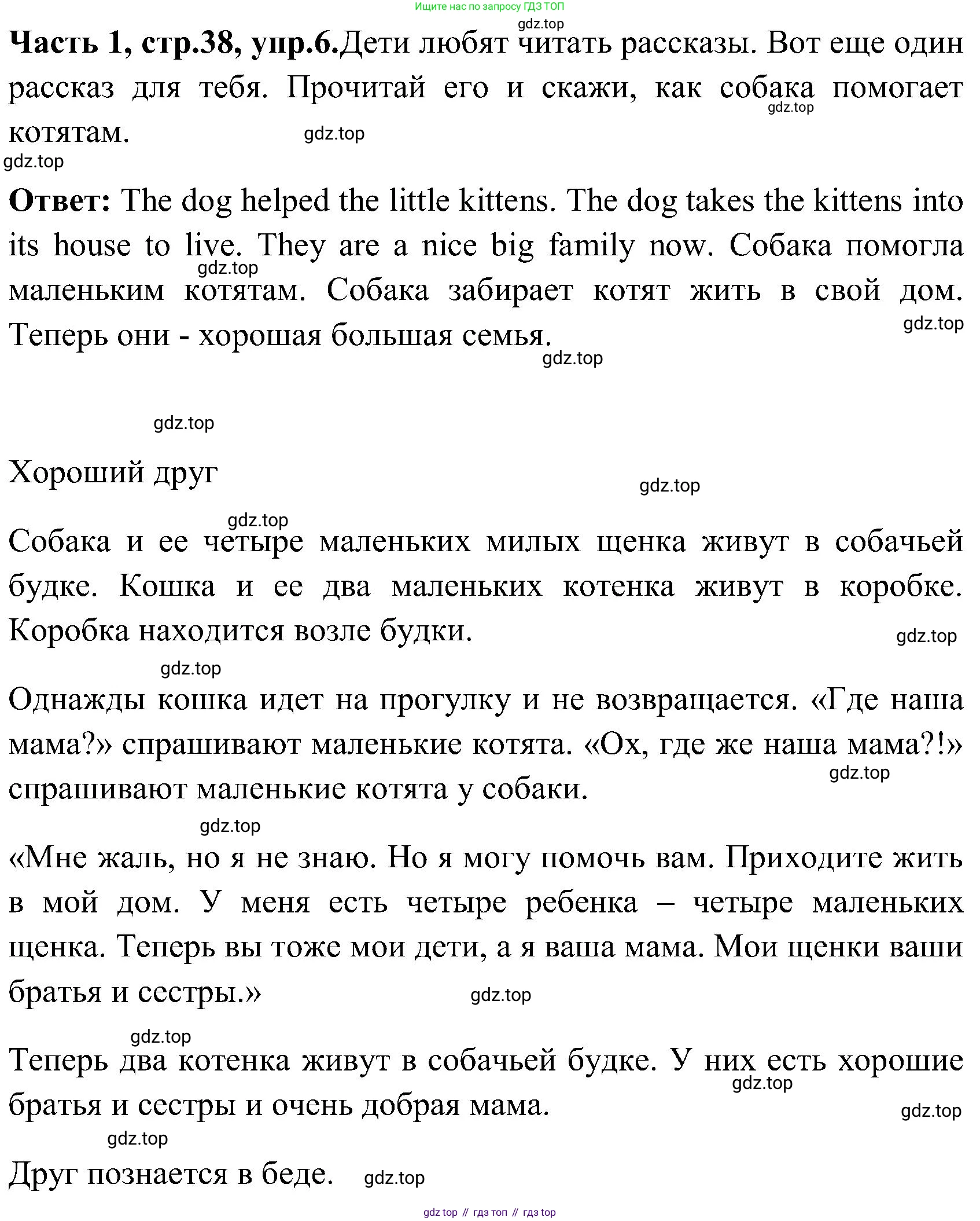 ГДЗ Английский язык (english), 3 класс Учебник (Student's book), авторы: Верещагина Ирина Николаевна (Vereshchagina Irina), Притыкина Тамара Александровна (Pritykina Tamara), издательство Просвещение, Москва, 2023, оранжевого цвета, Часть ( Part) 1, страница 38, номер 6, Решение