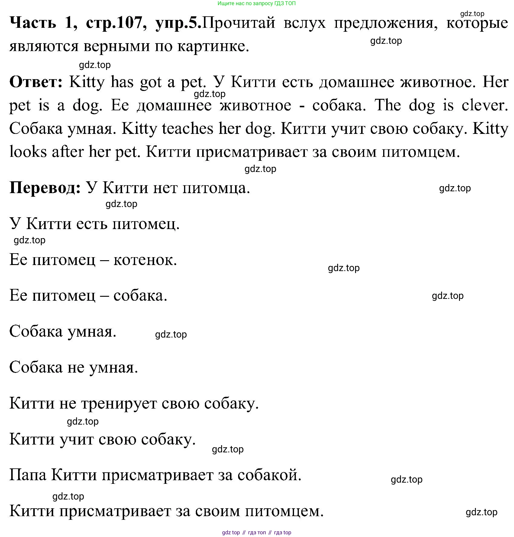 ГДЗ Английский язык (english), 3 класс Учебник (Student's book), авторы: Верещагина Ирина Николаевна (Vereshchagina Irina), Притыкина Тамара Александровна (Pritykina Tamara), издательство Просвещение, Москва, 2023, оранжевого цвета, Часть ( Part) 1, страница 107, номер 5, Решение