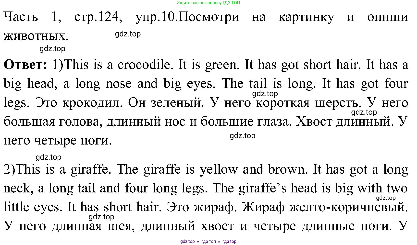 ГДЗ Английский язык (english), 3 класс Учебник (Student's book), авторы: Верещагина Ирина Николаевна (Vereshchagina Irina), Притыкина Тамара Александровна (Pritykina Tamara), издательство Просвещение, Москва, 2023, оранжевого цвета, Часть ( Part) 1, страница 124, номер 10, Решение