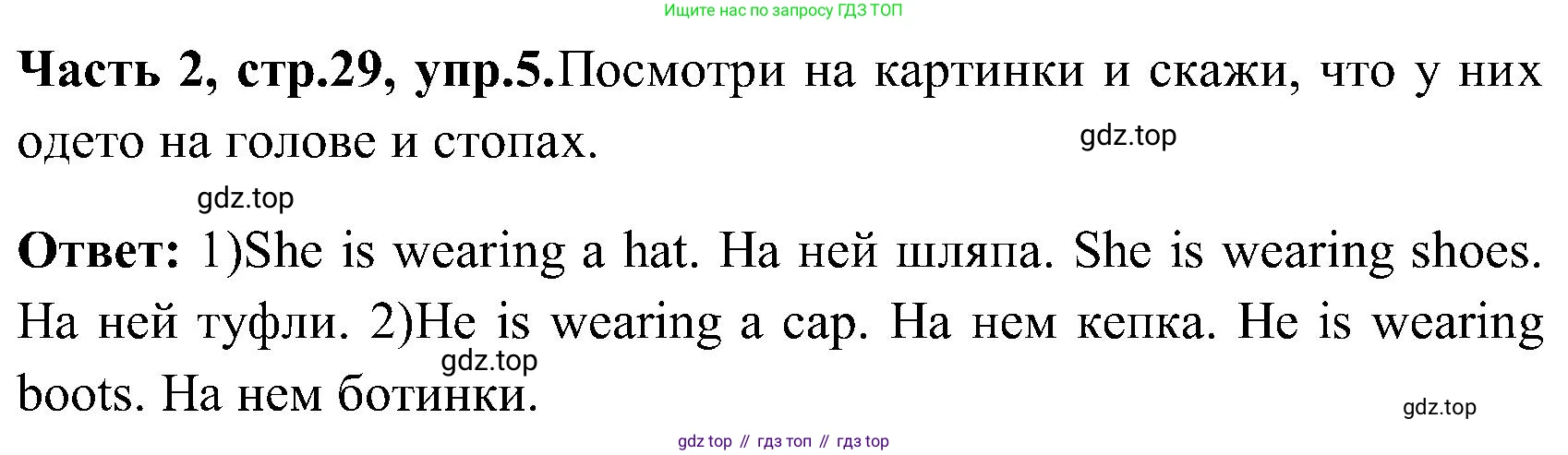 ГДЗ Английский язык (english), 3 класс Учебник (Student's book), авторы: Верещагина Ирина Николаевна (Vereshchagina Irina), Притыкина Тамара Александровна (Pritykina Tamara), издательство Просвещение, Москва, 2023, оранжевого цвета, Часть ( Part) 2, страница 29, номер 5, Решение