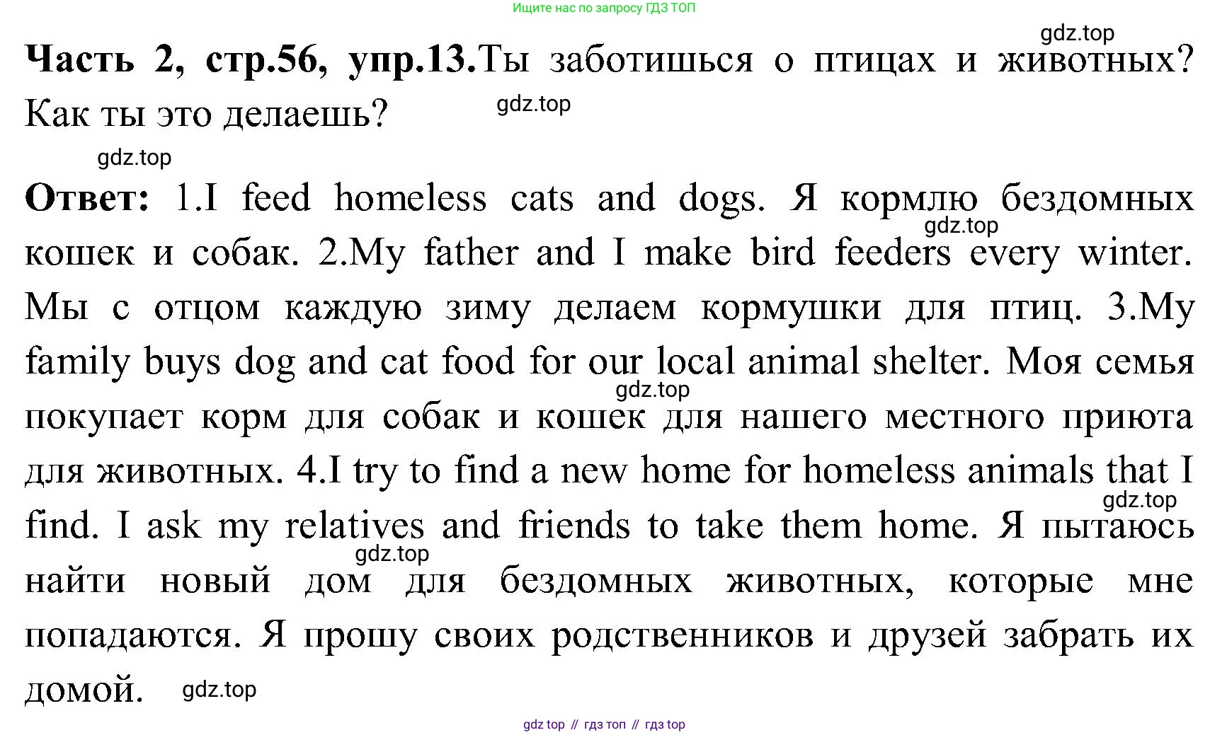 ГДЗ Английский язык (english), 3 класс Учебник (Student's book), авторы: Верещагина Ирина Николаевна (Vereshchagina Irina), Притыкина Тамара Александровна (Pritykina Tamara), издательство Просвещение, Москва, 2023, оранжевого цвета, Часть ( Part) 2, страница 56, номер 13, Решение