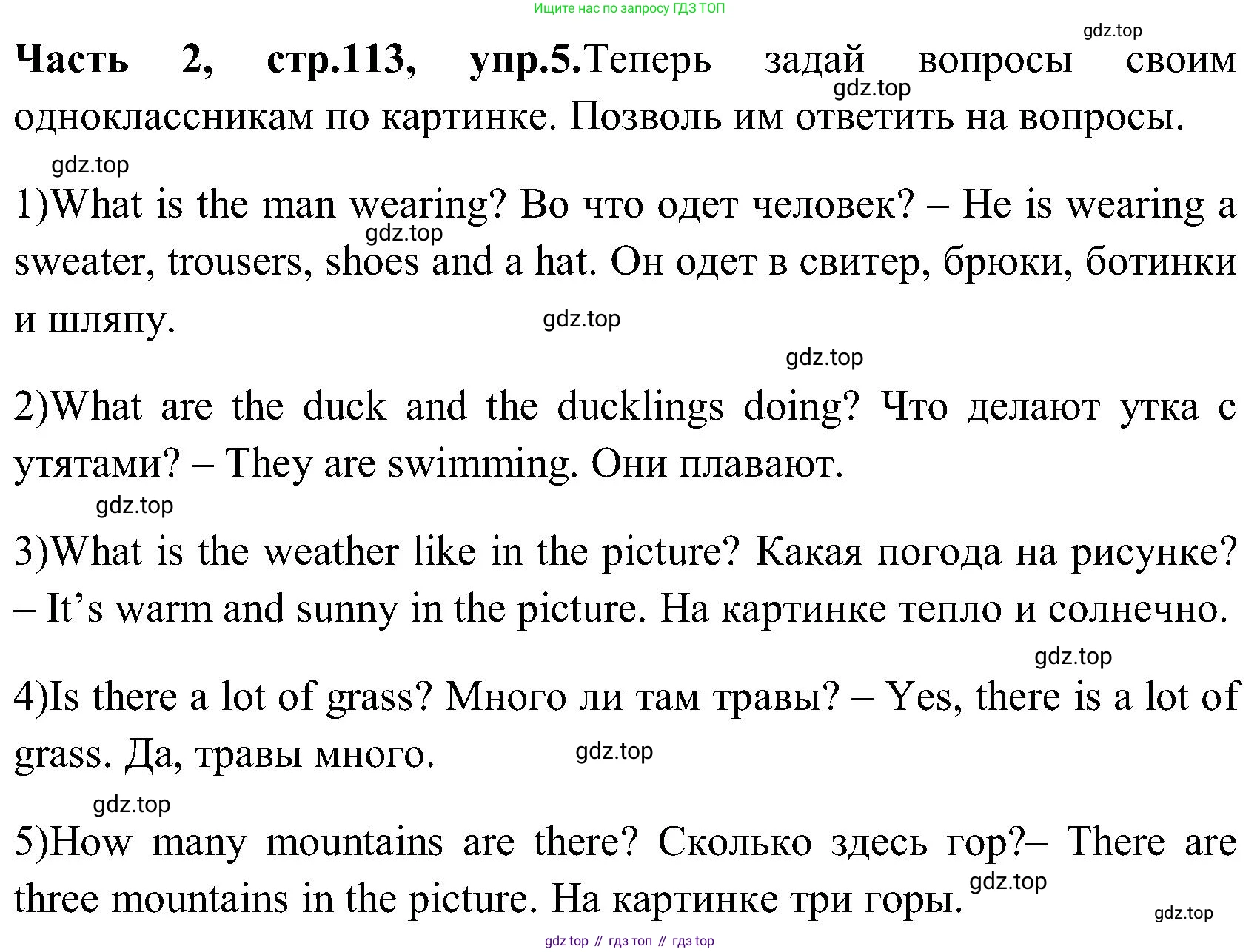 ГДЗ Английский язык (english), 3 класс Учебник (Student's book), авторы: Верещагина Ирина Николаевна (Vereshchagina Irina), Притыкина Тамара Александровна (Pritykina Tamara), издательство Просвещение, Москва, 2023, оранжевого цвета, Часть ( Part) 2, страница 113, номер 5, Решение