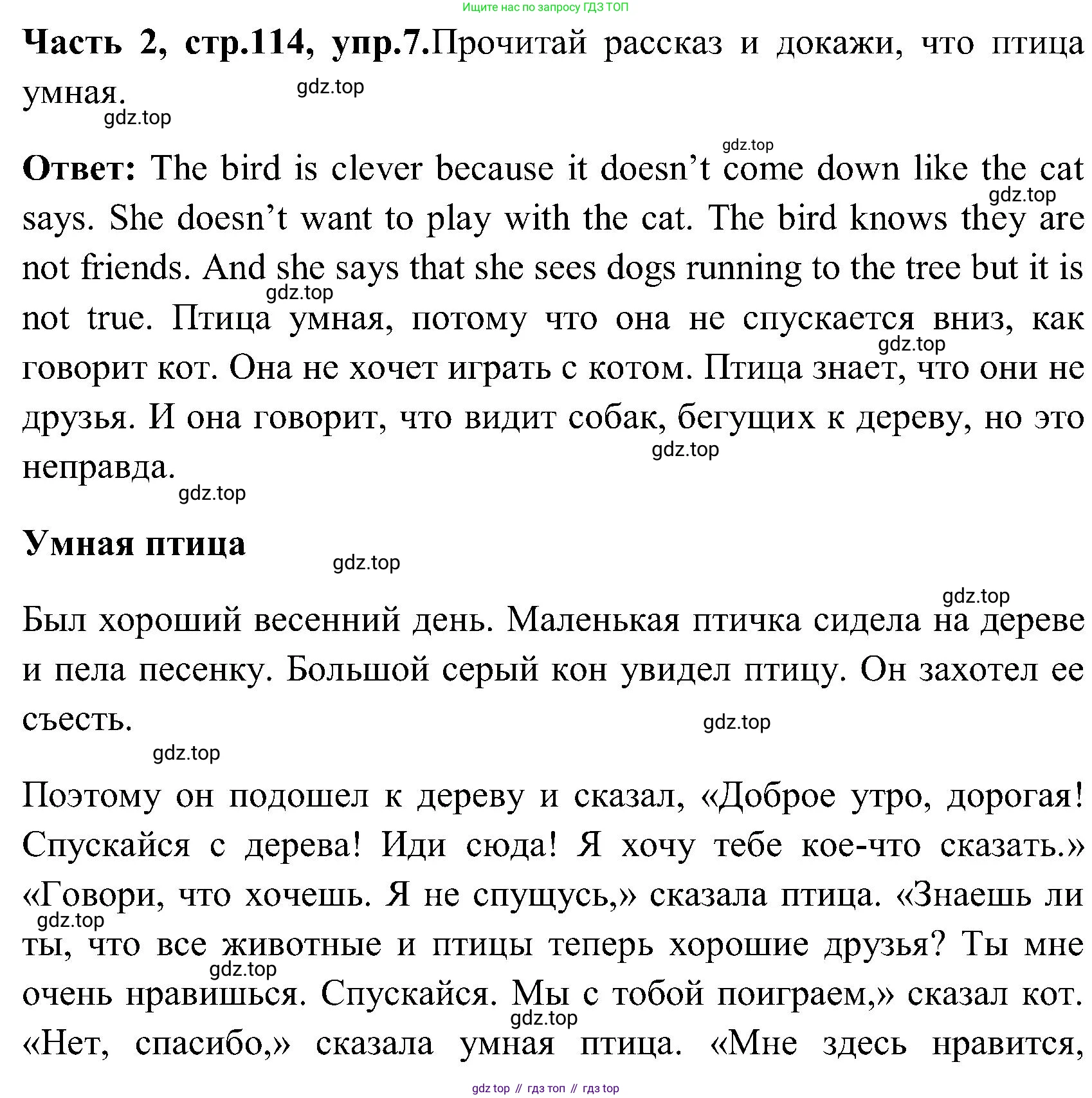 ГДЗ Английский язык (english), 3 класс Учебник (Student's book), авторы: Верещагина Ирина Николаевна (Vereshchagina Irina), Притыкина Тамара Александровна (Pritykina Tamara), издательство Просвещение, Москва, 2023, оранжевого цвета, Часть ( Part) 2, страница 114, номер 7, Решение