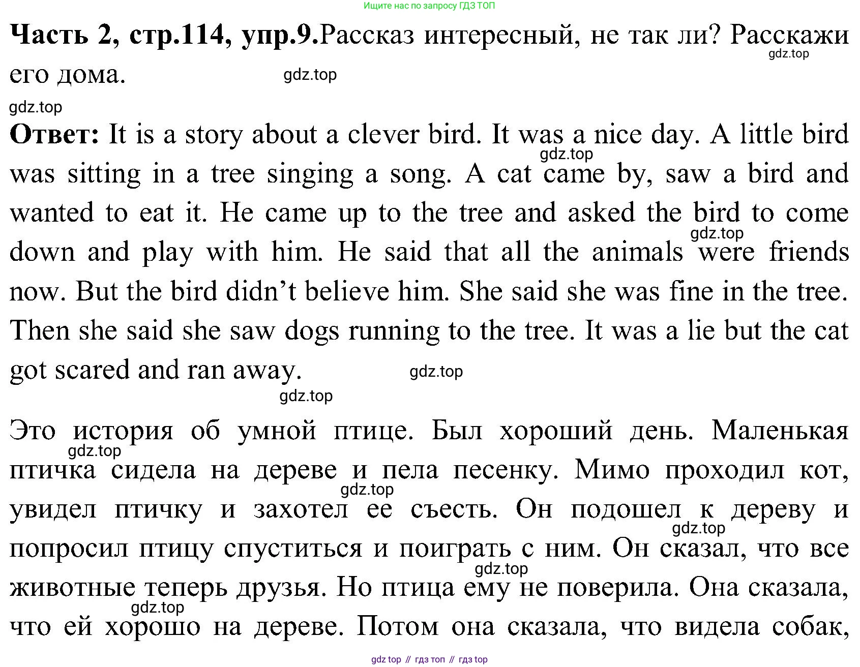 ГДЗ Английский язык (english), 3 класс Учебник (Student's book), авторы: Верещагина Ирина Николаевна (Vereshchagina Irina), Притыкина Тамара Александровна (Pritykina Tamara), издательство Просвещение, Москва, 2023, оранжевого цвета, Часть ( Part) 2, страница 114, номер 9, Решение