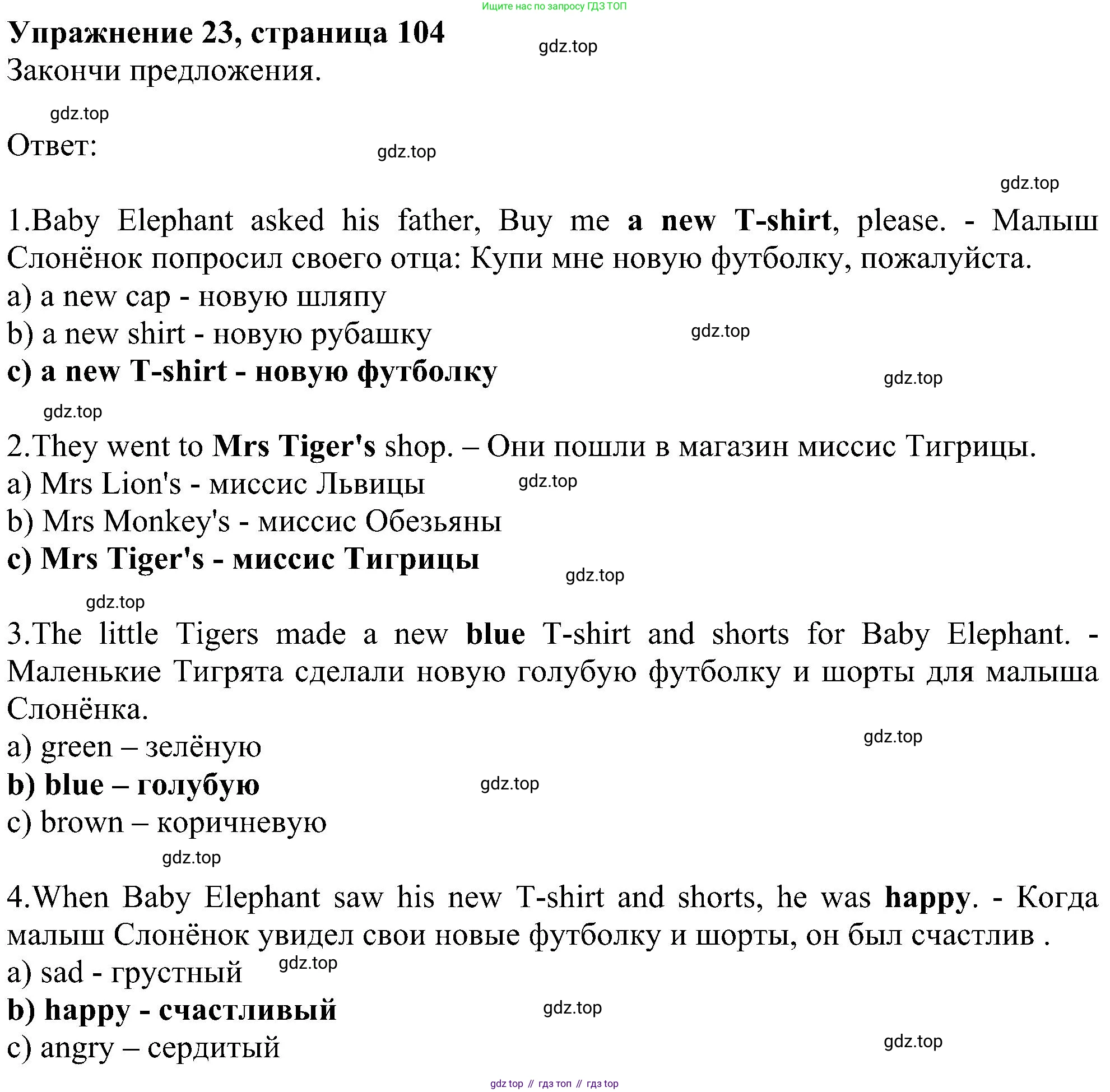 ГДЗ Английский язык (english), 4 класс Учебник (Student's book), авторы: Биболетова Мерем Забатовна, Денисенко Ольга Анатольевна, Трубанева Наталия Николаевна, издательство Просвещение, Москва, 2024, оранжевого цвета, страница 104, номер 23, Решение