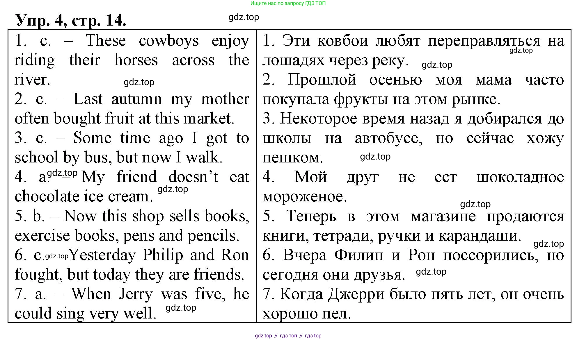 ГДЗ Английский язык (english), 4 класс рабочая тетрадь, авторы: Афанасьева Ольга Васильевна (Afanasyeva Olga), Баранова Ксения Михайловна (Baranova Ksenia), Михеева Ирина Владимировна (Mikheeva Irina), издательство Просвещение, Москва, 2024, красного цвета, Часть 1, страница 14, номер 4, Решение