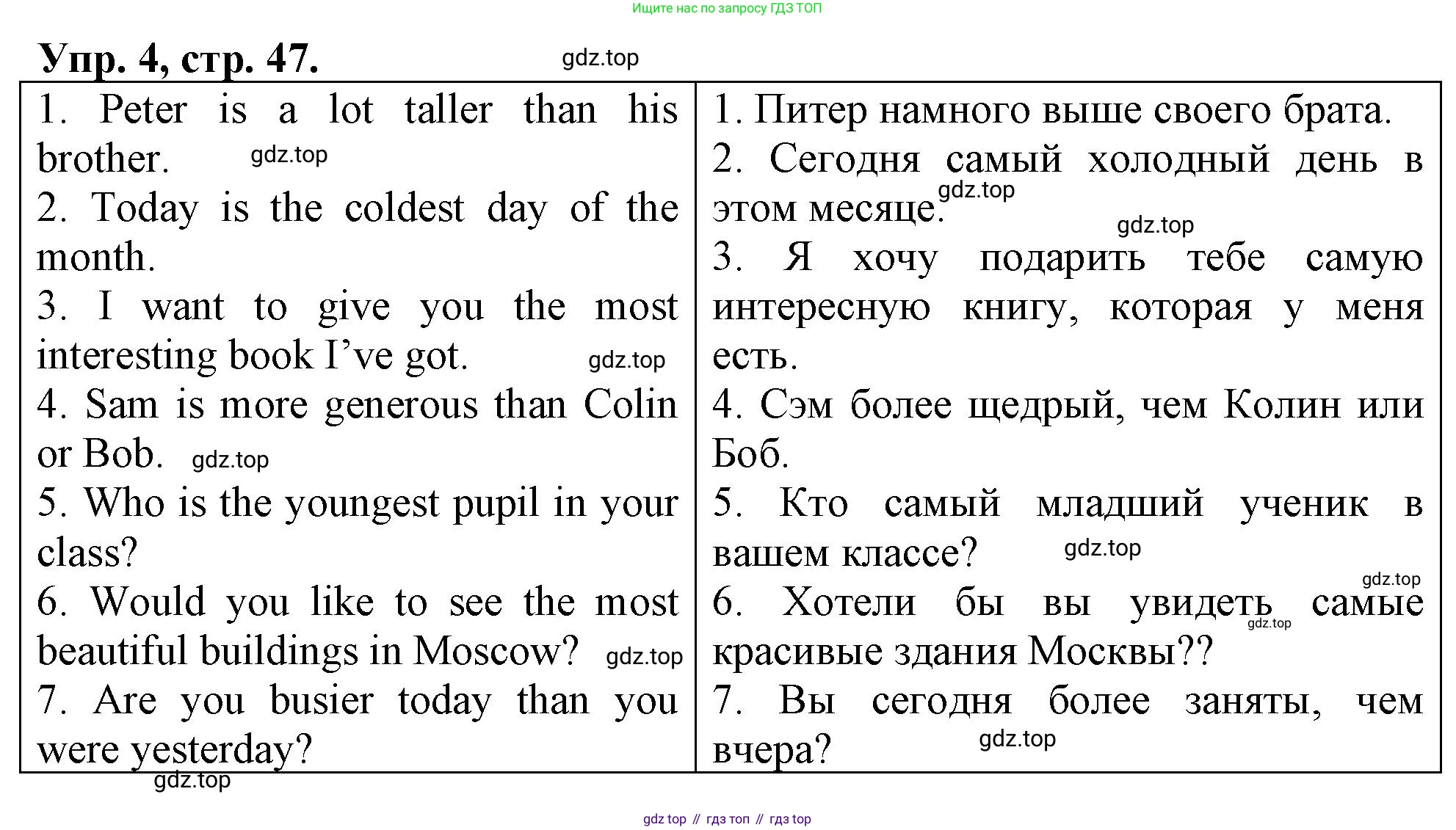 ГДЗ Английский язык (english), 4 класс рабочая тетрадь, авторы: Афанасьева Ольга Васильевна (Afanasyeva Olga), Баранова Ксения Михайловна (Baranova Ksenia), Михеева Ирина Владимировна (Mikheeva Irina), издательство Просвещение, Москва, 2024, красного цвета, Часть 1, страница 47, номер 4, Решение