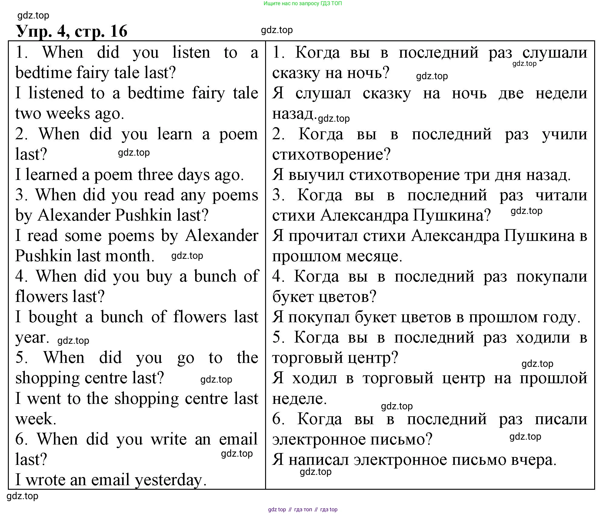 ГДЗ Английский язык (english), 4 класс рабочая тетрадь, авторы: Афанасьева Ольга Васильевна (Afanasyeva Olga), Баранова Ксения Михайловна (Baranova Ksenia), Михеева Ирина Владимировна (Mikheeva Irina), издательство Просвещение, Москва, 2024, красного цвета, Часть 2, страница 16, номер 4, Решение
