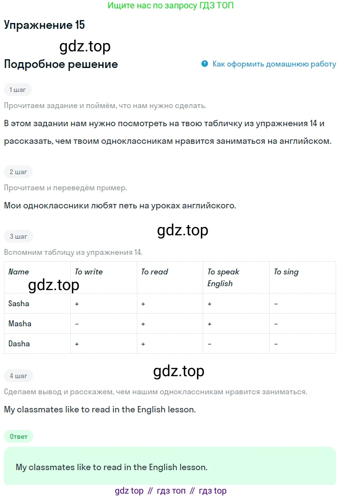 ГДЗ Английский язык (english), 4 класс Учебник, авторы: Биболетова Мерем Забатовна, Денисенко Ольга Анатольевна, Трубанева Наталия Николаевна, издательство Просвещение, Москва, 2015 - 2023, оранжевого цвета, страница 103, номер 15, Решение