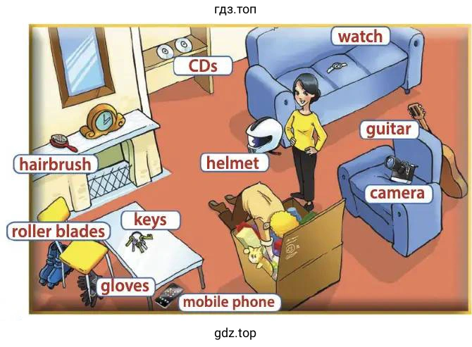 watch guitar camera hairbrush roller blades gloves CD helmet mobile phone