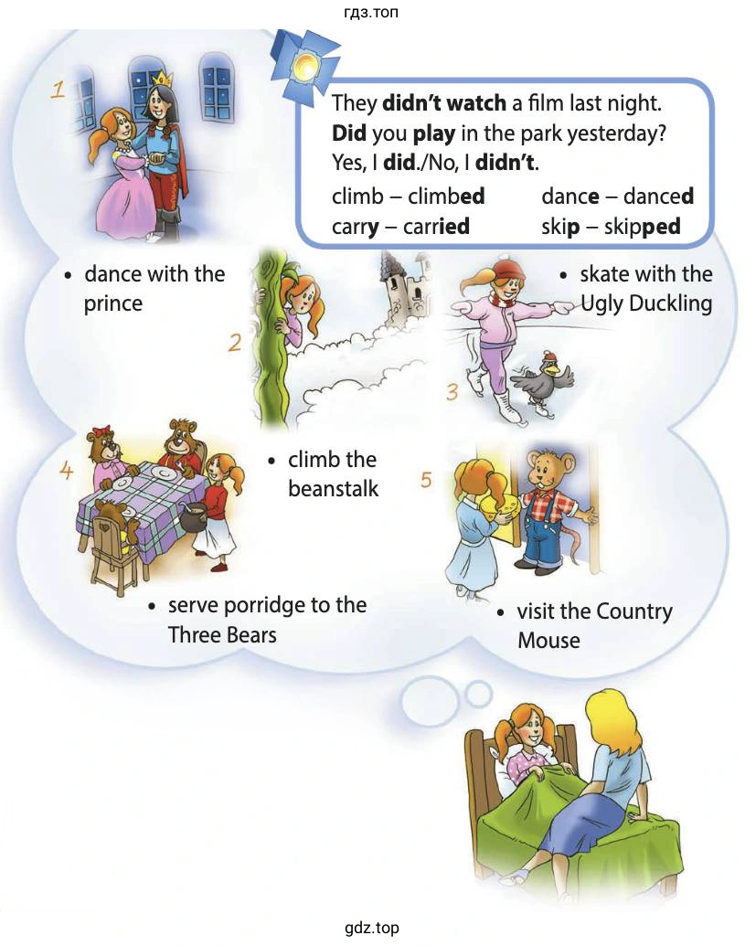 dance with the prince skate with the Ugly Duckling climb the beanstalk serve porridge to the Three Bears visit the Country Mouse