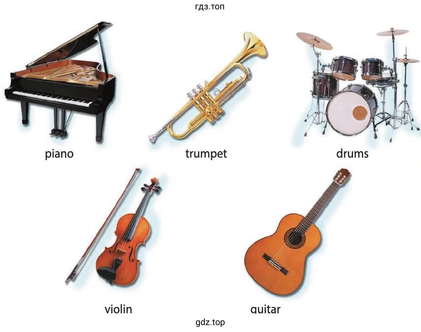 piano trumpet drums violin quitar
