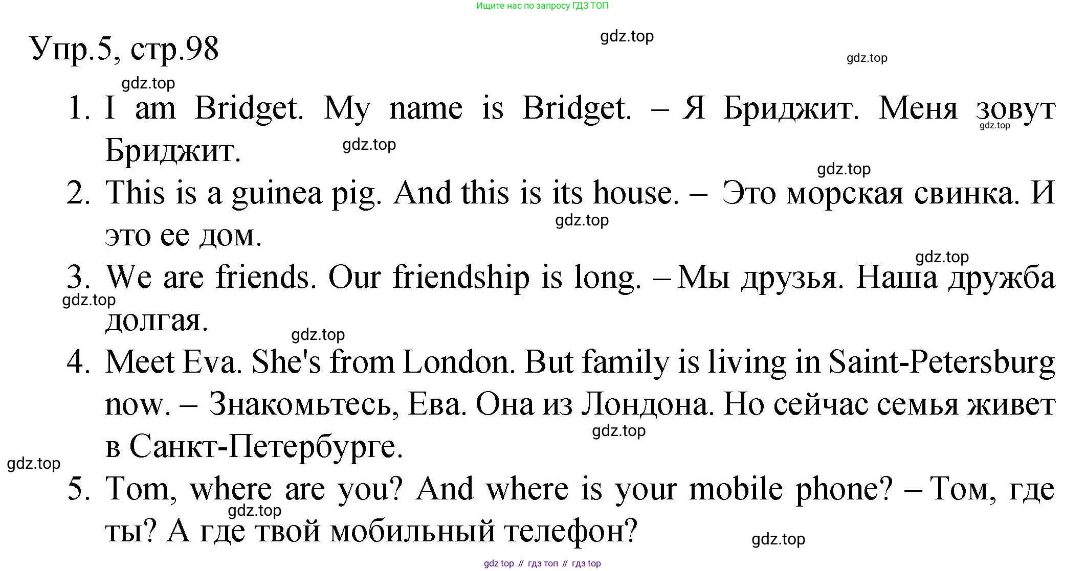 ГДЗ Английский язык (english), 4 класс Пособие по грамматике (grammar companion), авторы: Комарова Юлия Александровна, Малова Ольга Вадимовна (Malova Olga), издательство Русское слово, Москва, 2023, сиреневого цвета, Часть ( Part) 1, страница 98, номер 5, Решение