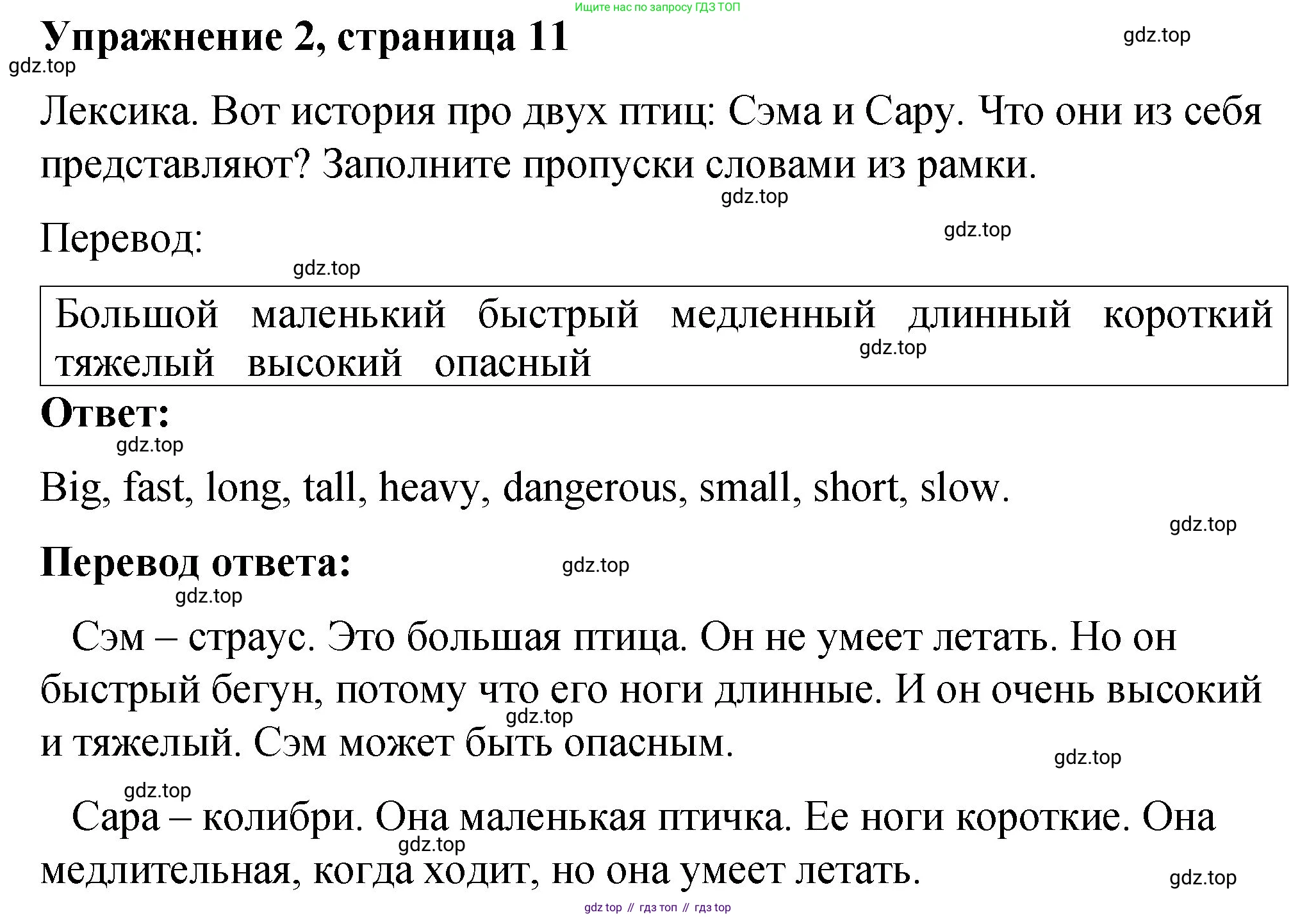 ГДЗ Английский язык (english), 4 класс рабочая тетрадь (activity book), авторы: Кузовлев Владимир Петрович (Kuzovlev Vladimir), Перегудова Эльвира Шакировна, Стрельникова Ольга Викторовна (Strelnikova Olga), Дуванова Ольга Викторовна, издательство Просвещение, Москва, 2017, оранжевого цвета, страница 11, номер 2, Решение
