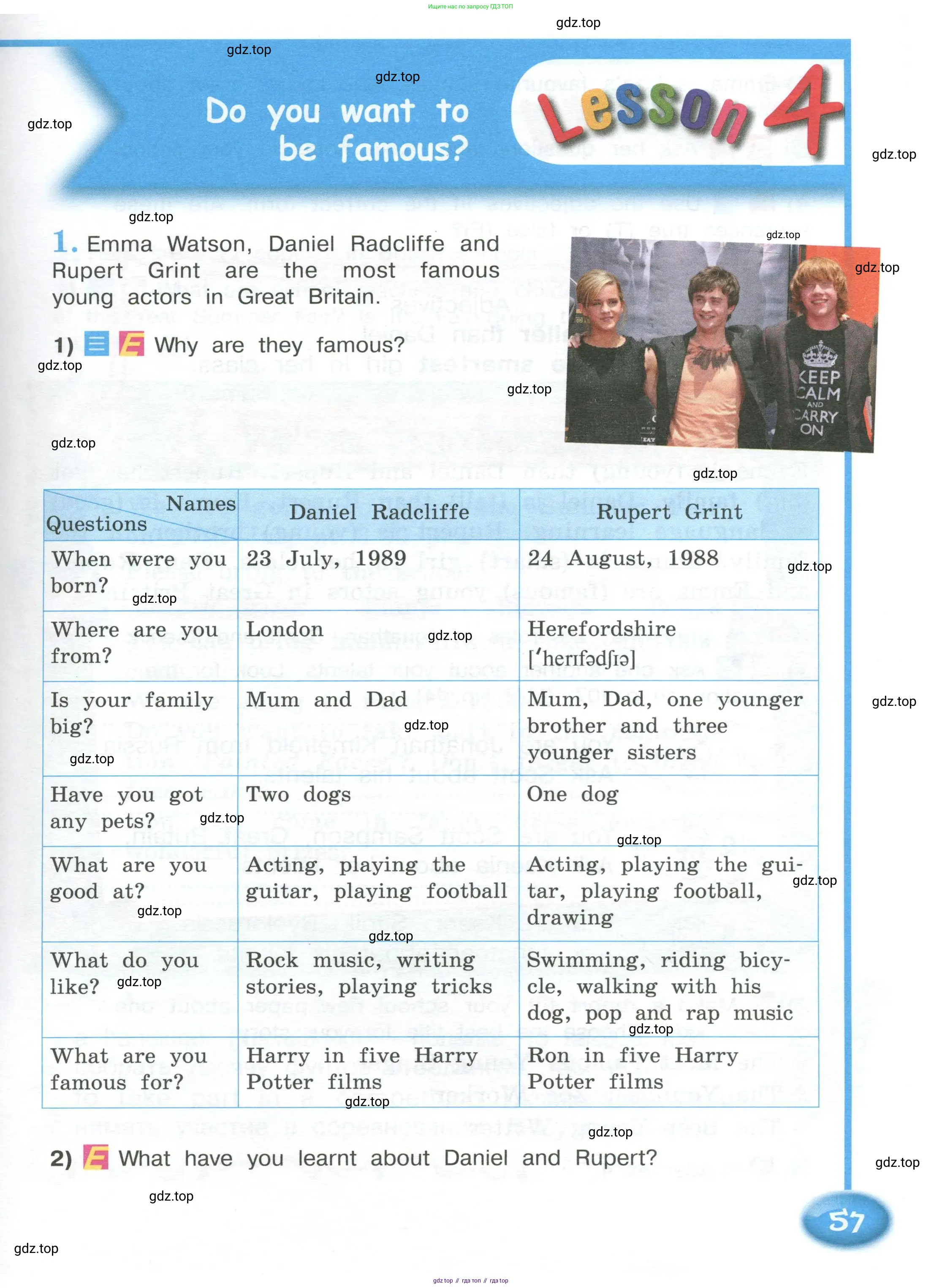 Английский язык (english), 4 класс Учебник (Student's book), авторы: Кузовлев Владимир Петрович (Kuzovlev Vladimir), Перегудова Эльвира Шакировна, Стрельникова Ольга Викторовна (Strelnikova Olga), Дуванова Ольга Викторовна, издательство Просвещение, Москва, 2019, красного цвета, Часть ( Part) 1, страница 57