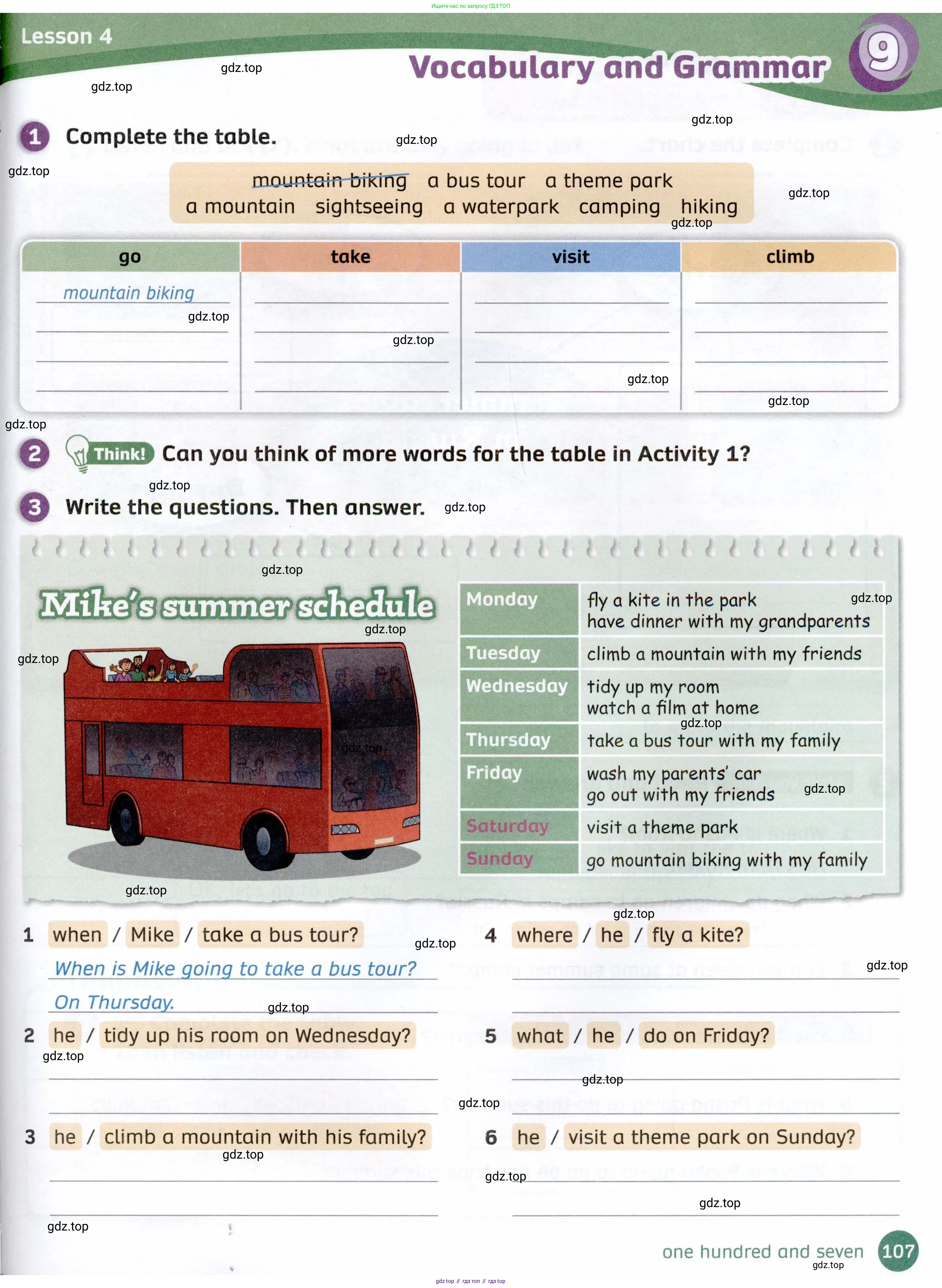 Английский язык (english), 4 класс Рабочая тетрадь (workbook), авторы: Покидова Анастасия Дмитриевна (Pokidova Anastasiya), Авелло Инес (Avello Ines), Махоуни Мишель (Mahony Michelle), издательство Просвещение, Москва, 2023, зелёного цвета, страница 107