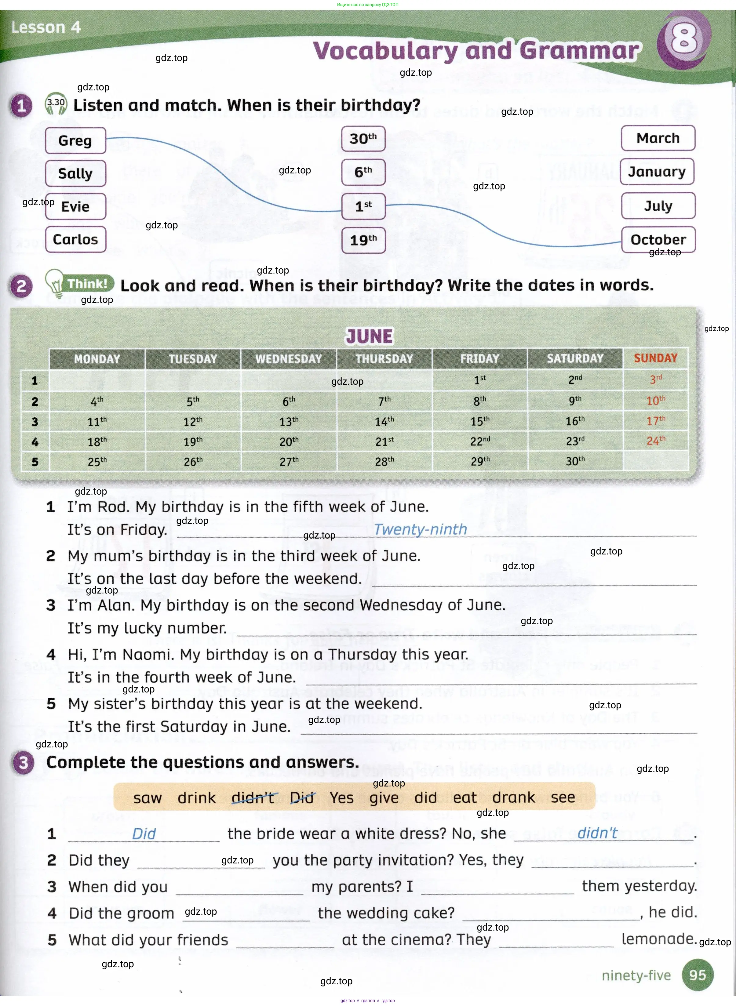 Английский язык (english), 4 класс Рабочая тетрадь (workbook), авторы: Покидова Анастасия Дмитриевна (Pokidova Anastasiya), Авелло Инес (Avello Ines), Махоуни Мишель (Mahony Michelle), издательство Просвещение, Москва, 2023, зелёного цвета, страница 95