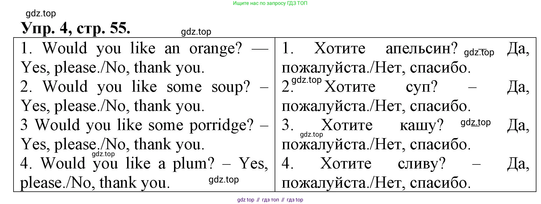 ГДЗ Английский язык (english), 4 класс Контрольные работы, авторы: Афанасьева Ольга Васильевна (Afanasyeva Olga), Михеева Ирина Владимировна (Mikheeva Irina), Баранова Ксения Михайловна (Baranova Ksenia), издательство Просвещение, Москва, 2016 - 2023, сиреневого цвета, страница 55, номер 4, Решение