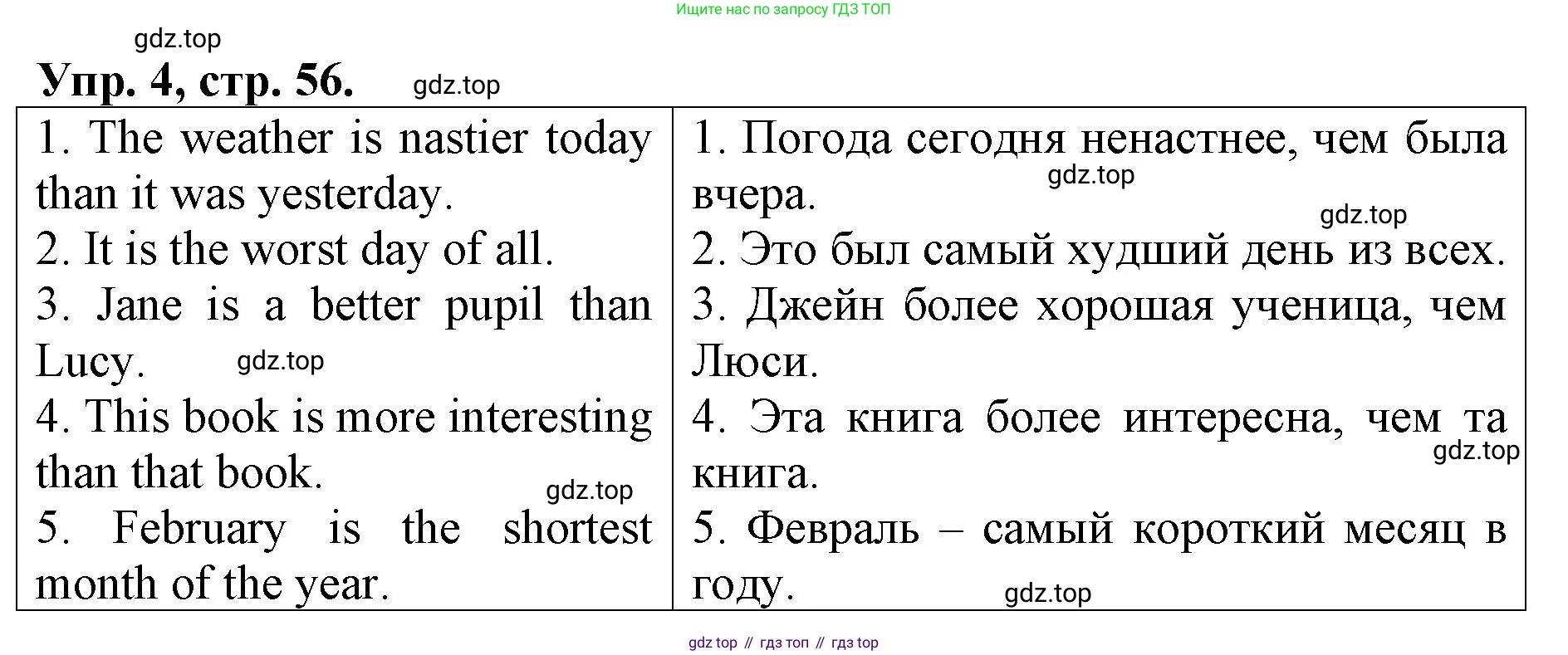 ГДЗ Английский язык (english), 4 класс Контрольные работы, авторы: Афанасьева Ольга Васильевна (Afanasyeva Olga), Михеева Ирина Владимировна (Mikheeva Irina), Баранова Ксения Михайловна (Baranova Ksenia), издательство Просвещение, Москва, 2016 - 2023, сиреневого цвета, страница 56, номер 4, Решение