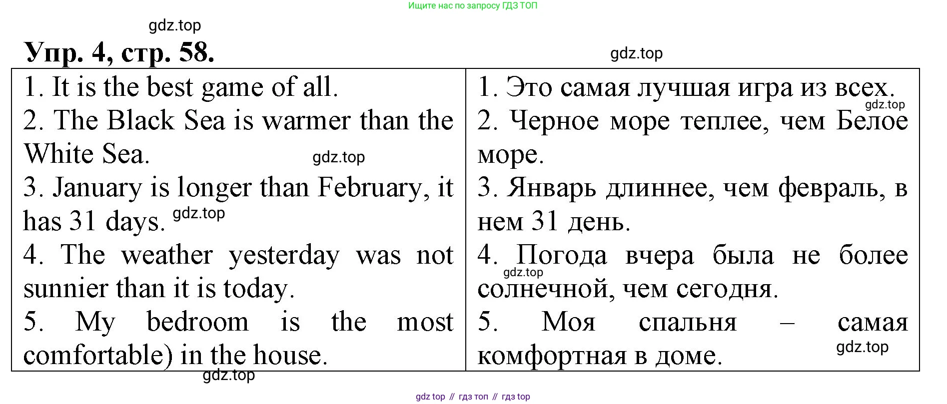 ГДЗ Английский язык (english), 4 класс Контрольные работы, авторы: Афанасьева Ольга Васильевна (Afanasyeva Olga), Михеева Ирина Владимировна (Mikheeva Irina), Баранова Ксения Михайловна (Baranova Ksenia), издательство Просвещение, Москва, 2016 - 2023, сиреневого цвета, страница 58, номер 4, Решение