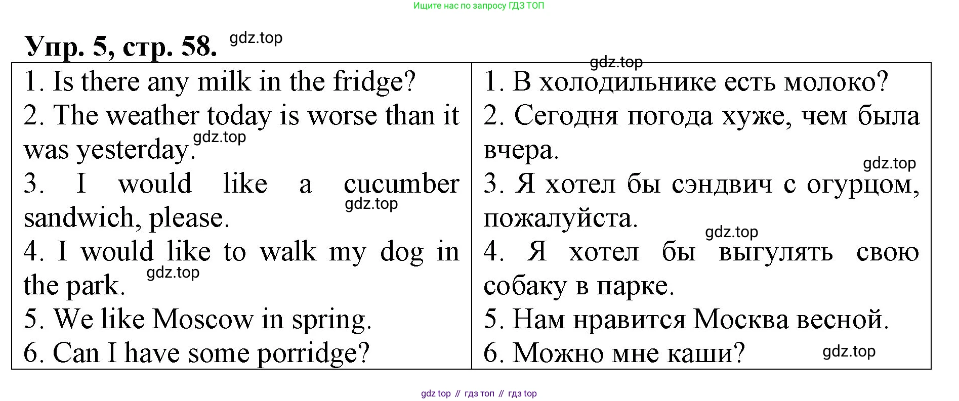 ГДЗ Английский язык (english), 4 класс Контрольные работы, авторы: Афанасьева Ольга Васильевна (Afanasyeva Olga), Михеева Ирина Владимировна (Mikheeva Irina), Баранова Ксения Михайловна (Baranova Ksenia), издательство Просвещение, Москва, 2016 - 2023, сиреневого цвета, страница 58, номер 5, Решение