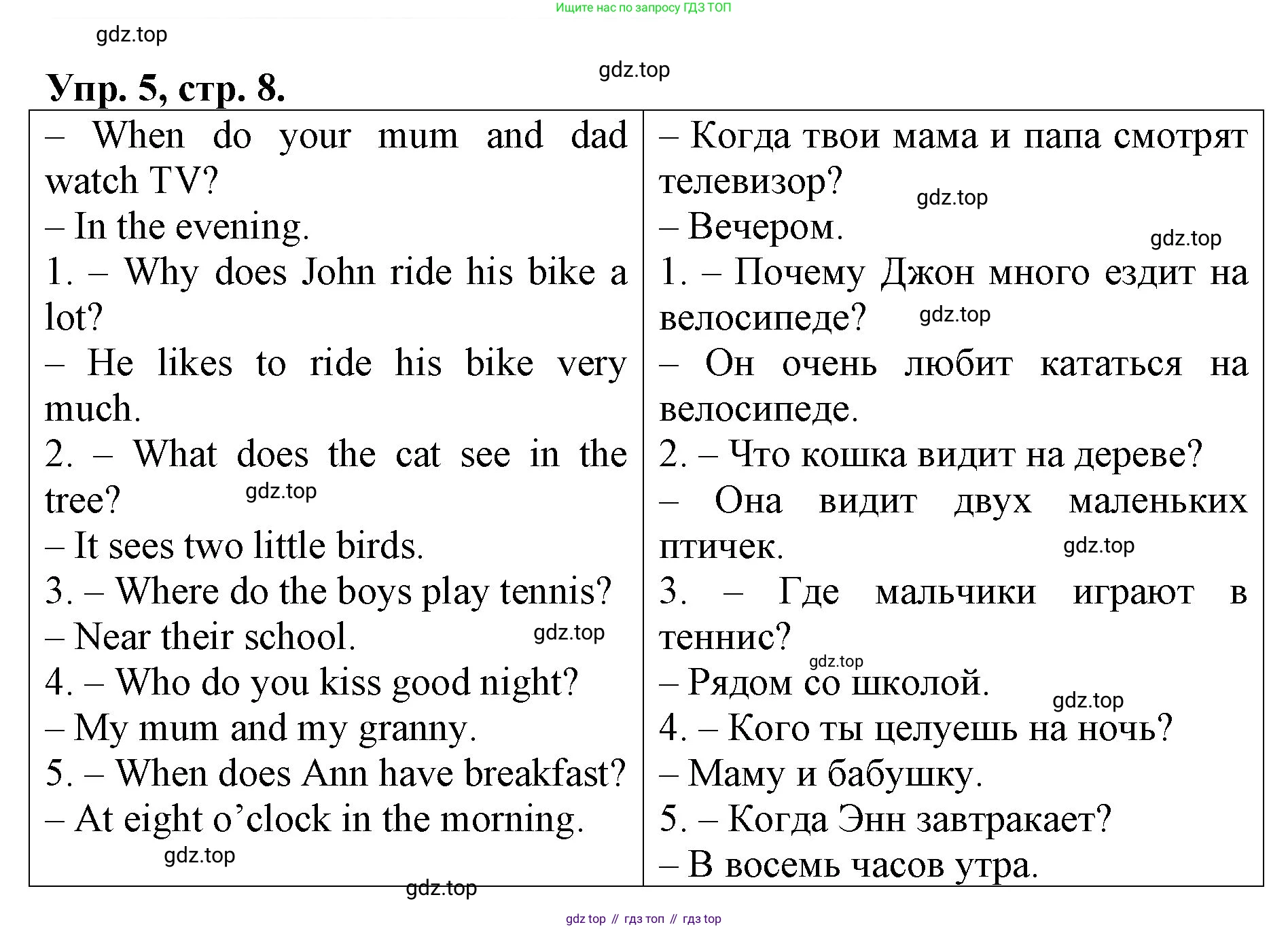 ГДЗ Английский язык (english), 4 класс рабочая тетрадь, авторы: Афанасьева Ольга Васильевна (Afanasyeva Olga), Михеева Ирина Владимировна (Mikheeva Irina), издательство Дрофа, Москва, 2013 - 2023, сиреневого цвета, страница 8, номер 5, Решение