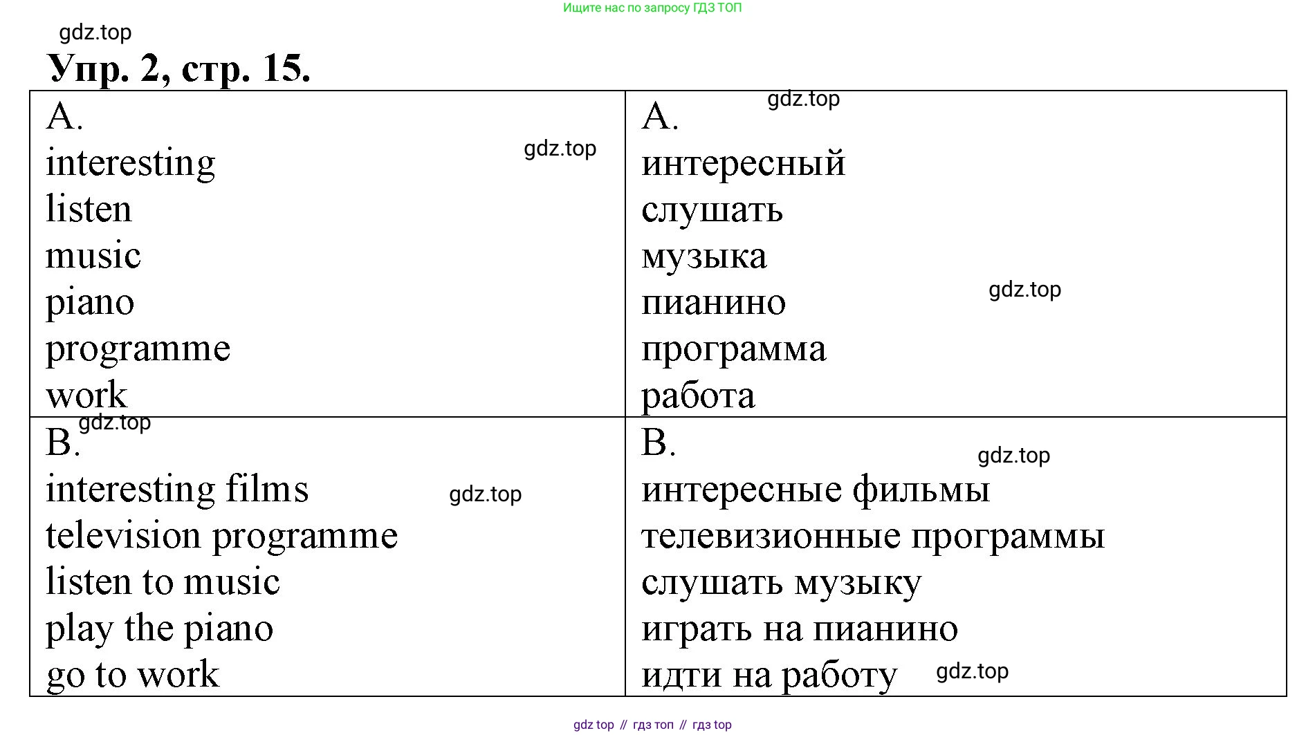 ГДЗ Английский язык (english), 4 класс рабочая тетрадь, авторы: Афанасьева Ольга Васильевна (Afanasyeva Olga), Михеева Ирина Владимировна (Mikheeva Irina), издательство Дрофа, Москва, 2013 - 2023, сиреневого цвета, страница 15, номер 2, Решение