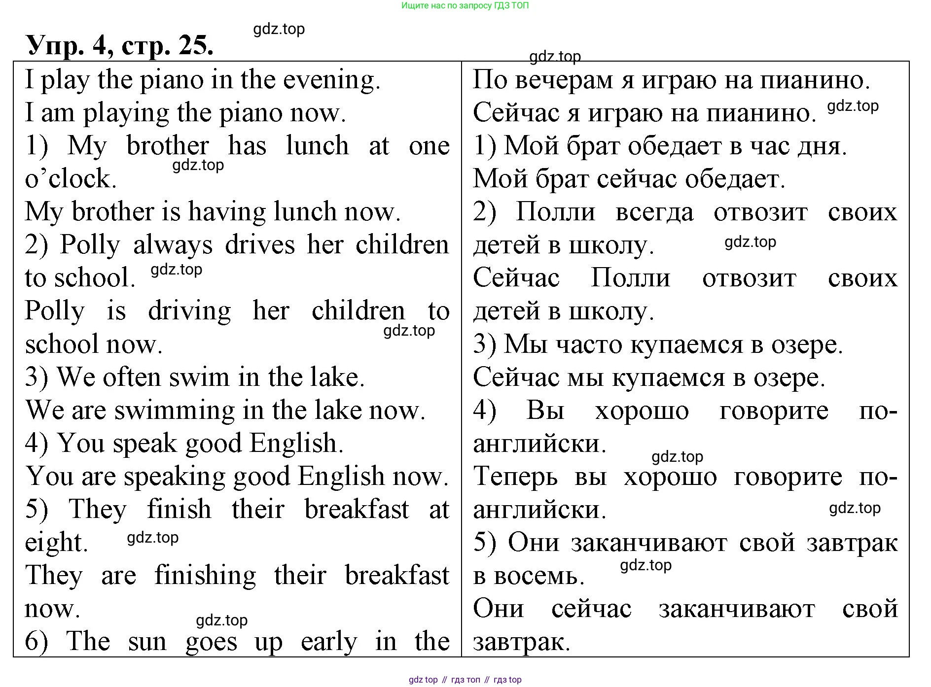 ГДЗ Английский язык (english), 4 класс рабочая тетрадь, авторы: Афанасьева Ольга Васильевна (Afanasyeva Olga), Михеева Ирина Владимировна (Mikheeva Irina), издательство Дрофа, Москва, 2013 - 2023, сиреневого цвета, страница 25, номер 4, Решение