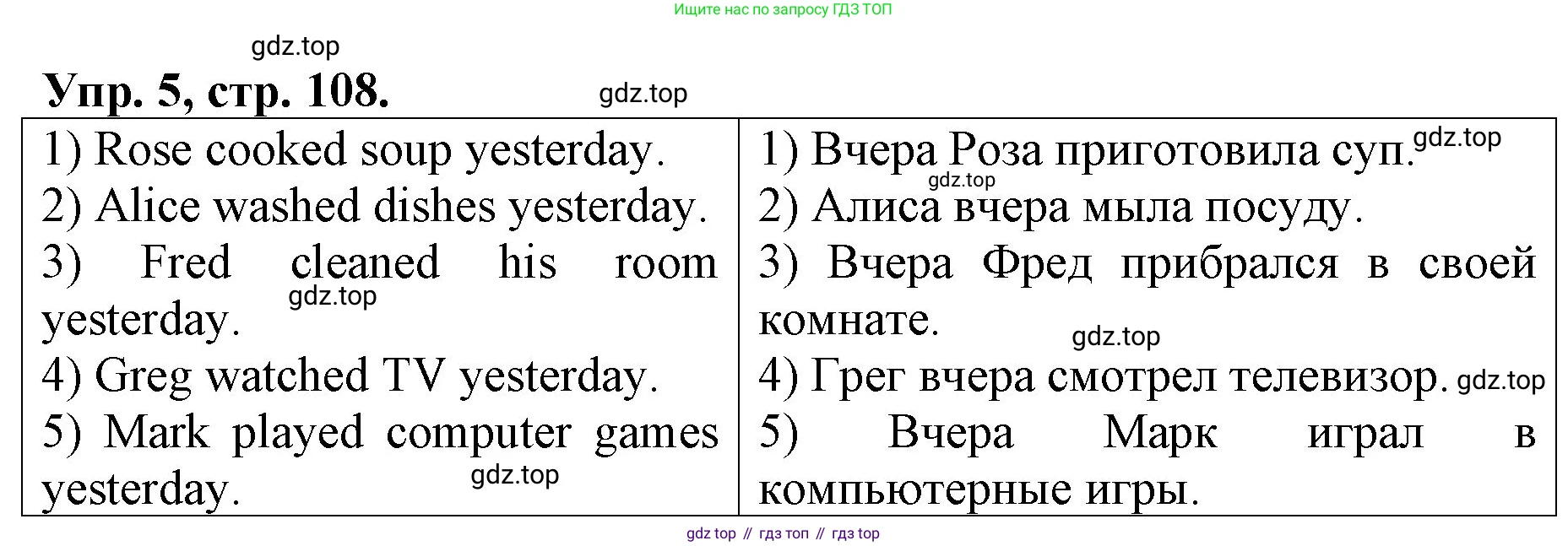 ГДЗ Английский язык (english), 4 класс рабочая тетрадь, авторы: Афанасьева Ольга Васильевна (Afanasyeva Olga), Михеева Ирина Владимировна (Mikheeva Irina), издательство Дрофа, Москва, 2013 - 2023, сиреневого цвета, страница 108, номер 5, Решение