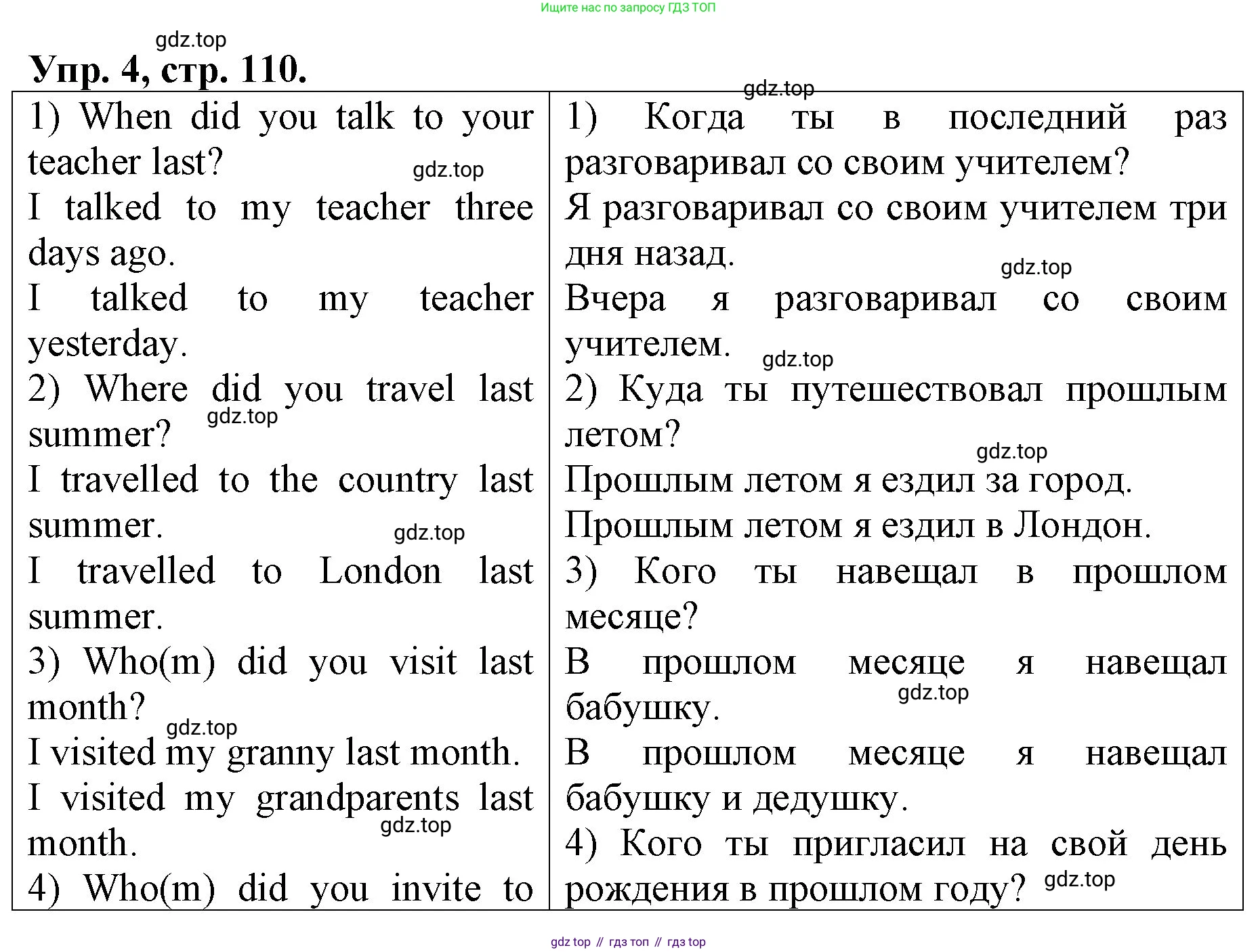 ГДЗ Английский язык (english), 4 класс рабочая тетрадь, авторы: Афанасьева Ольга Васильевна (Afanasyeva Olga), Михеева Ирина Владимировна (Mikheeva Irina), издательство Дрофа, Москва, 2013 - 2023, сиреневого цвета, страница 110, номер 4, Решение