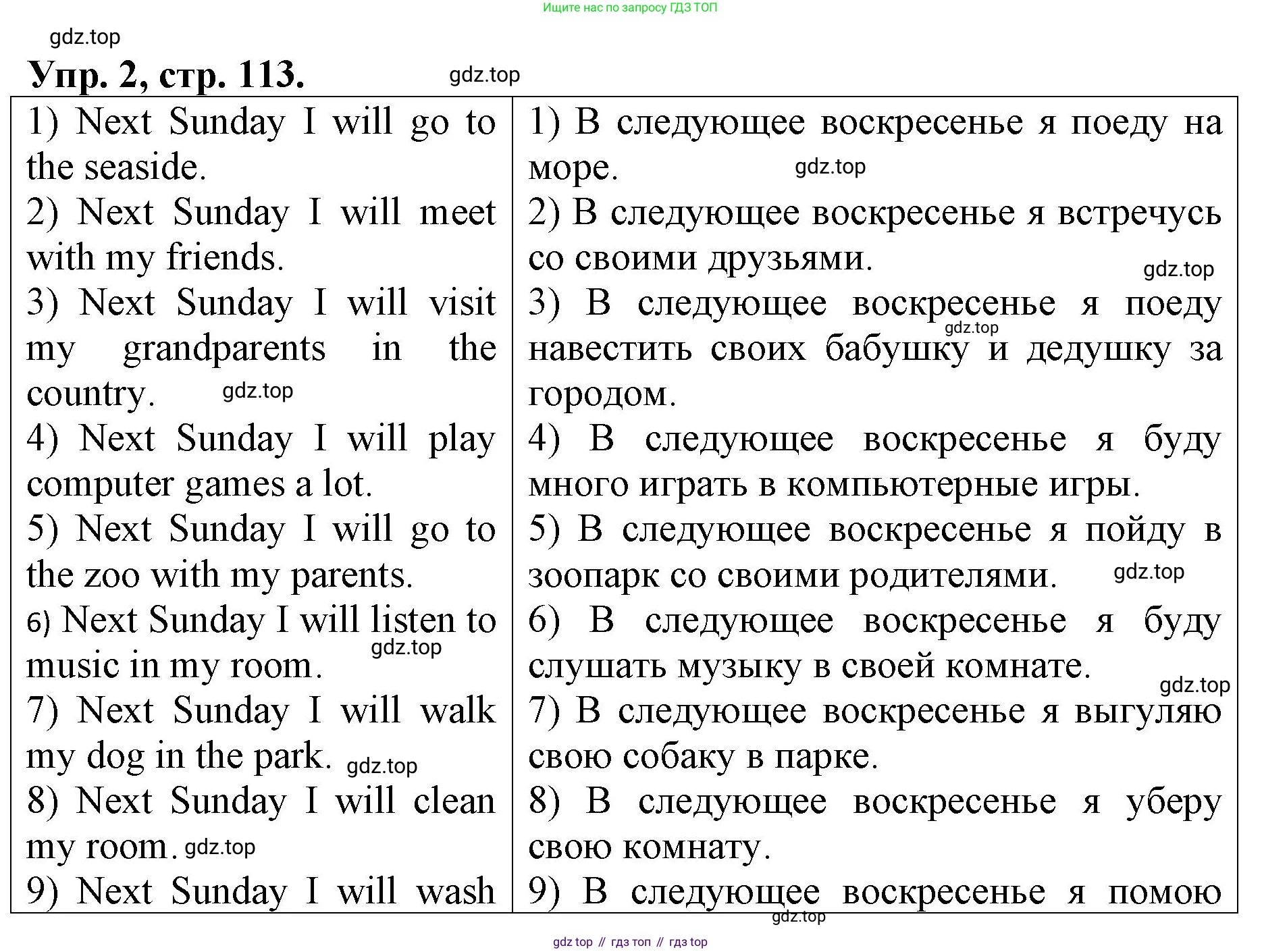 ГДЗ Английский язык (english), 4 класс рабочая тетрадь, авторы: Афанасьева Ольга Васильевна (Afanasyeva Olga), Михеева Ирина Владимировна (Mikheeva Irina), издательство Дрофа, Москва, 2013 - 2023, сиреневого цвета, страница 113, номер 2, Решение