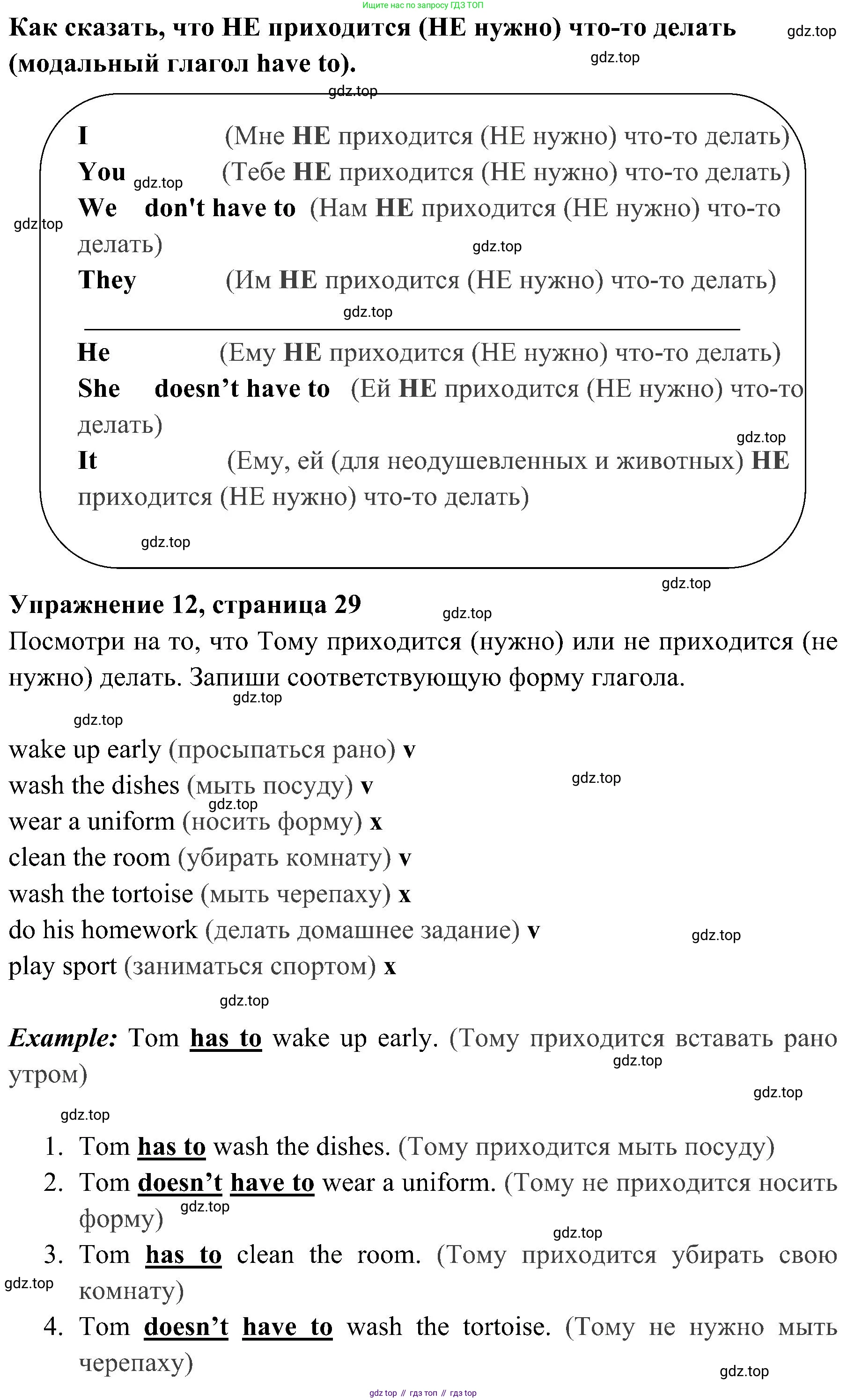 ГДЗ Английский язык (english), 4 класс Грамматический тренажёр, автор: Юшина Дарья Генадьевна, издательство Просвещение, Москва, 2019, красного цвета, страница 29, номер 12, Решение 2