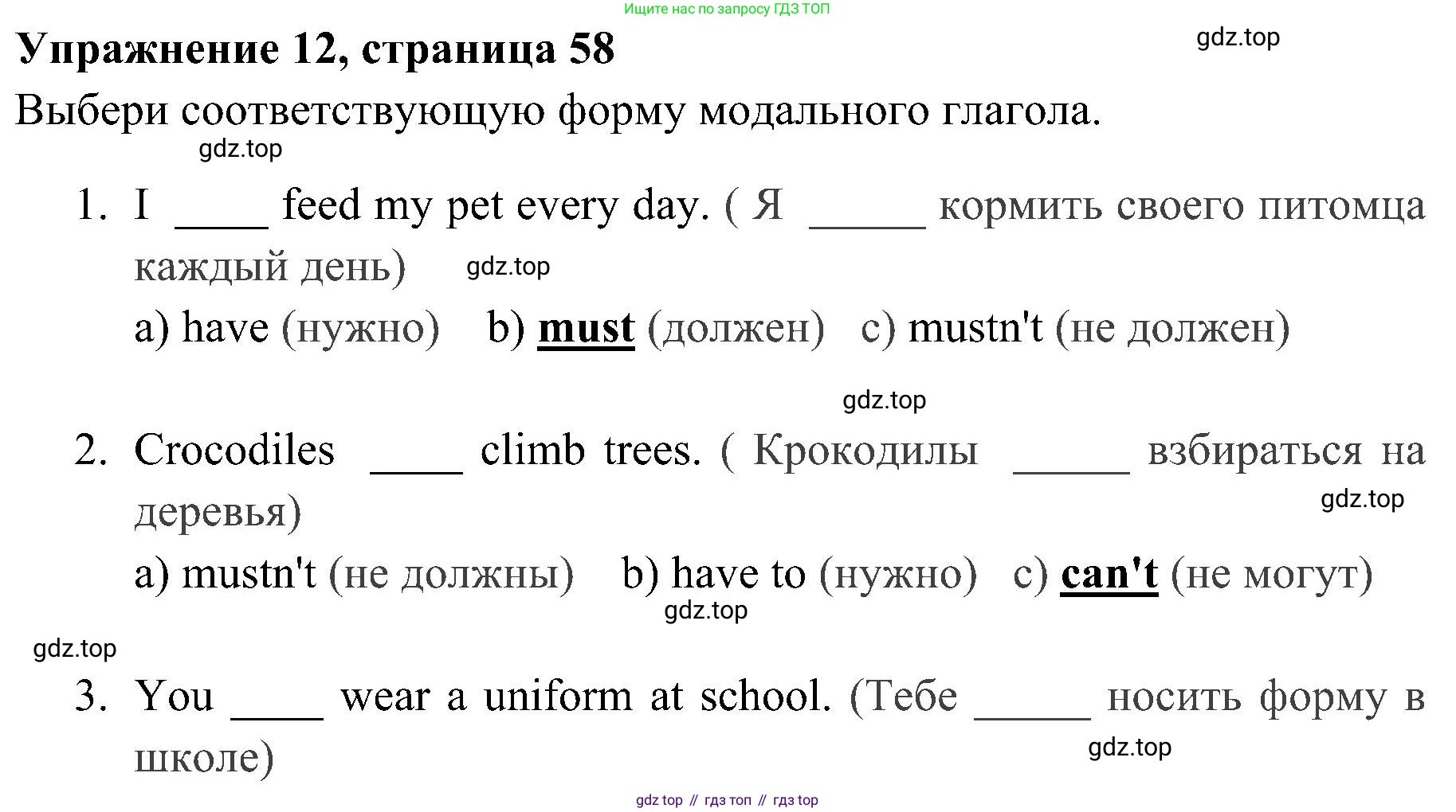 ГДЗ Английский язык (english), 4 класс Грамматический тренажёр, автор: Юшина Дарья Генадьевна, издательство Просвещение, Москва, 2019, красного цвета, страница 58, номер 12, Решение 2