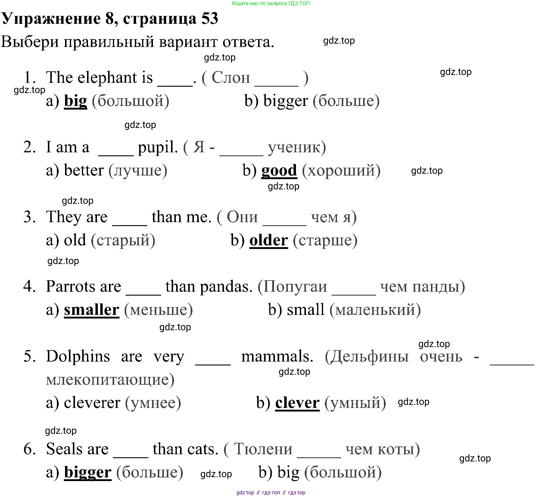 ГДЗ Английский язык (english), 4 класс Грамматический тренажёр, автор: Юшина Дарья Генадьевна, издательство Просвещение, Москва, 2019, красного цвета, страница 53, номер 8, Решение 2