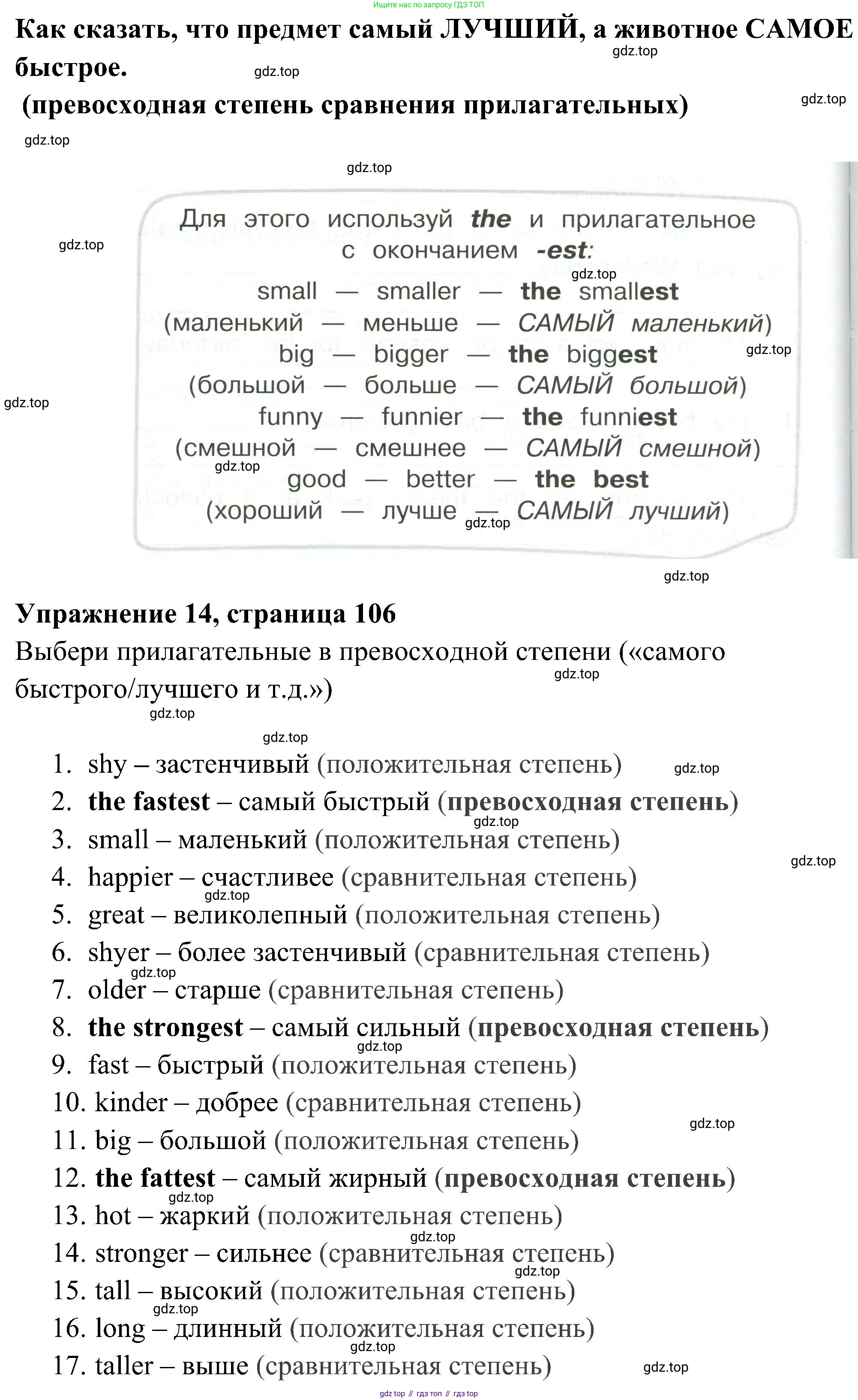 ГДЗ Английский язык (english), 4 класс Грамматический тренажёр, автор: Юшина Дарья Генадьевна, издательство Просвещение, Москва, 2019, красного цвета, страница 106, номер 14, Решение 2