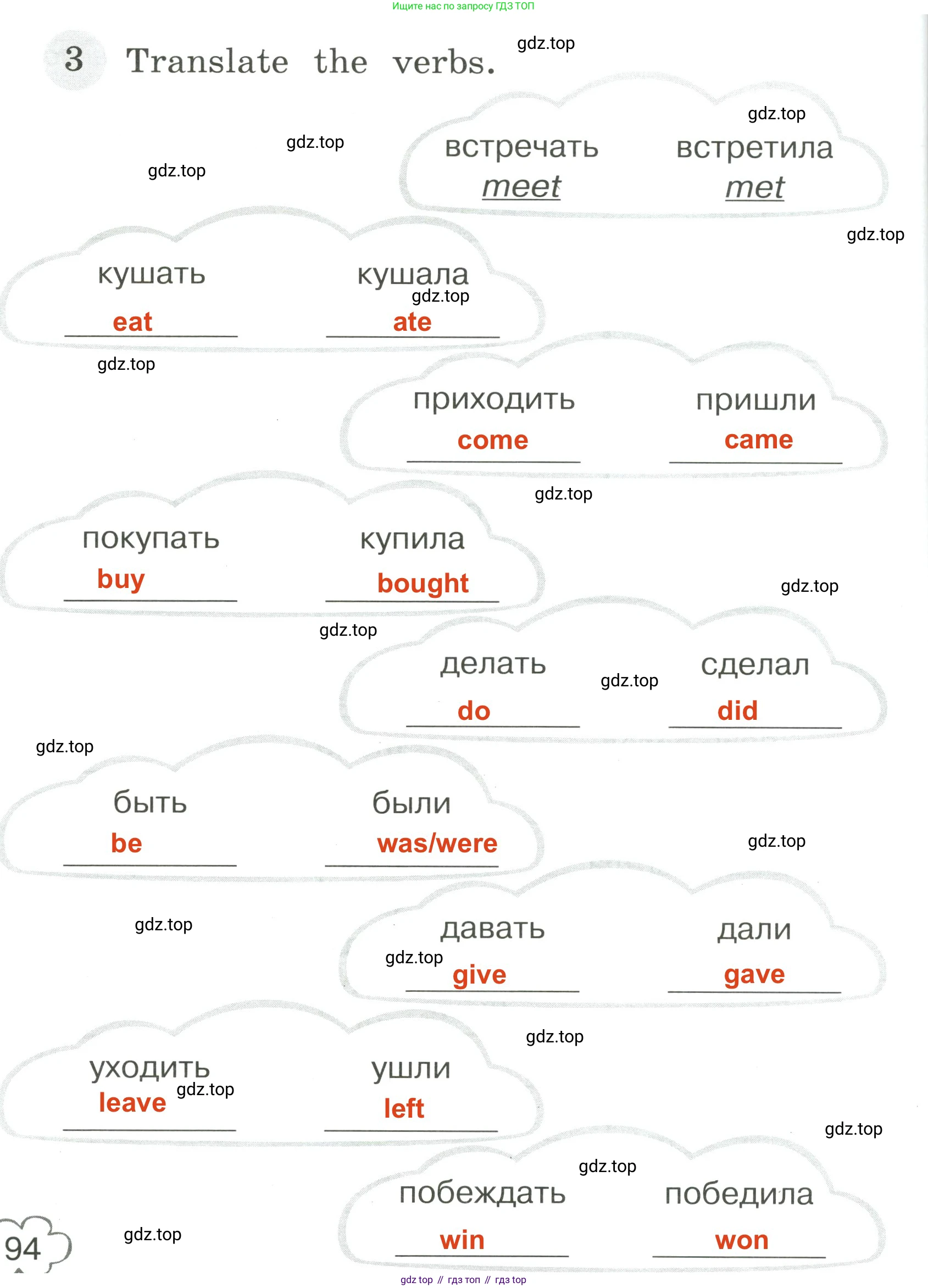 ГДЗ Английский язык (english), 4 класс Грамматический тренажёр, автор: Юшина Дарья Генадьевна, издательство Просвещение, Москва, 2019, красного цвета, страница 94, номер 3, Решение 3