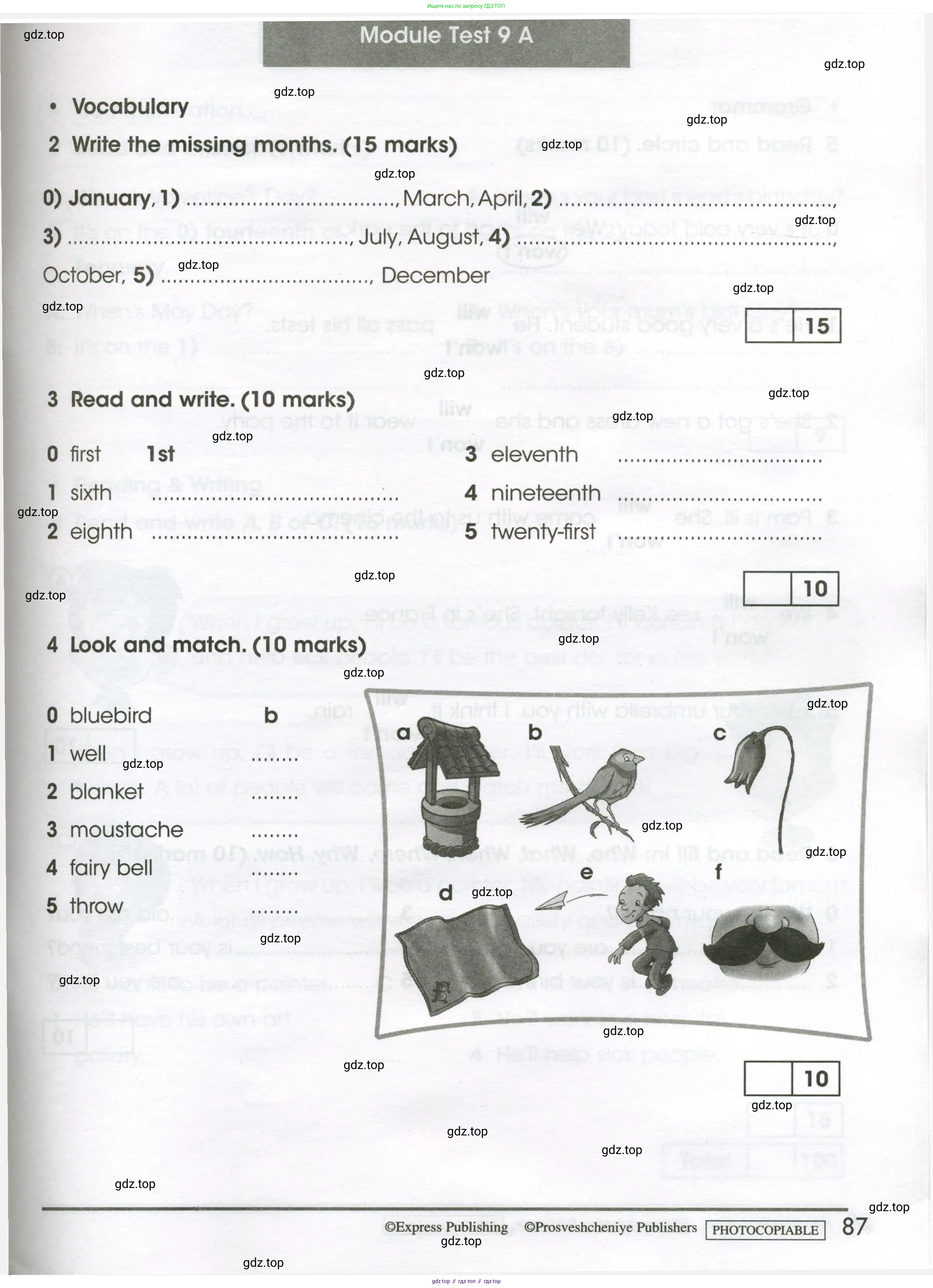 Английский язык (english), 4 класс контрольные задания (test booklet), авторы: Баранова Ксения Михайловна (Baranova Ksenia), Дули Дженни (Dooley Jenny), Копылова Виктория Викторовна (Kopylova Victoria), Мильруд Радислав Петрович (Millrood Radislav), Эванс Вирджиния (Evans Virginia), издательство Просвещение, Москва, 2023, серого цвета, страница 87