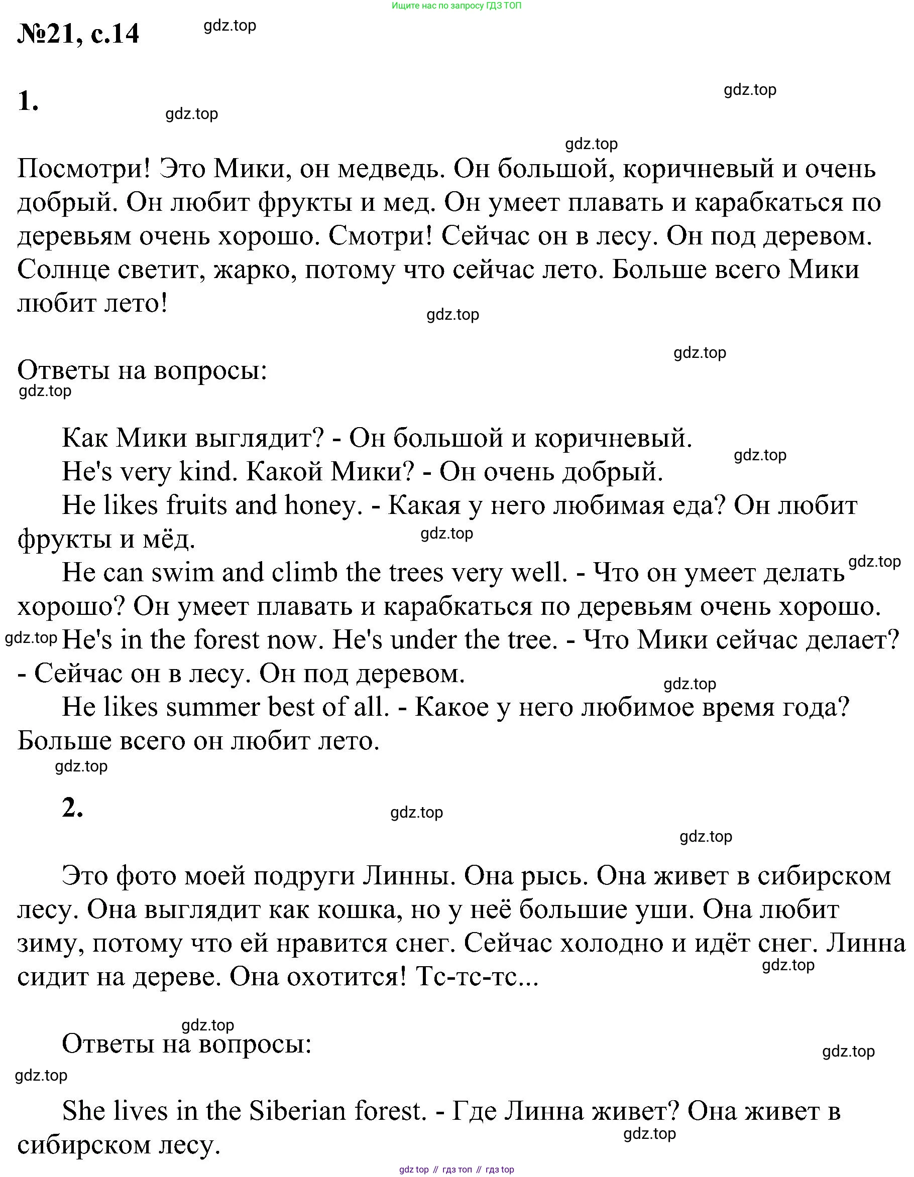 ГДЗ Английский язык (english), 4 класс сборник грамматических упражнений, автор: Рязанцева Светлана Борисовна, издательство Просвещение, Москва, 2023, белого цвета, страница 14, номер 21, Решение