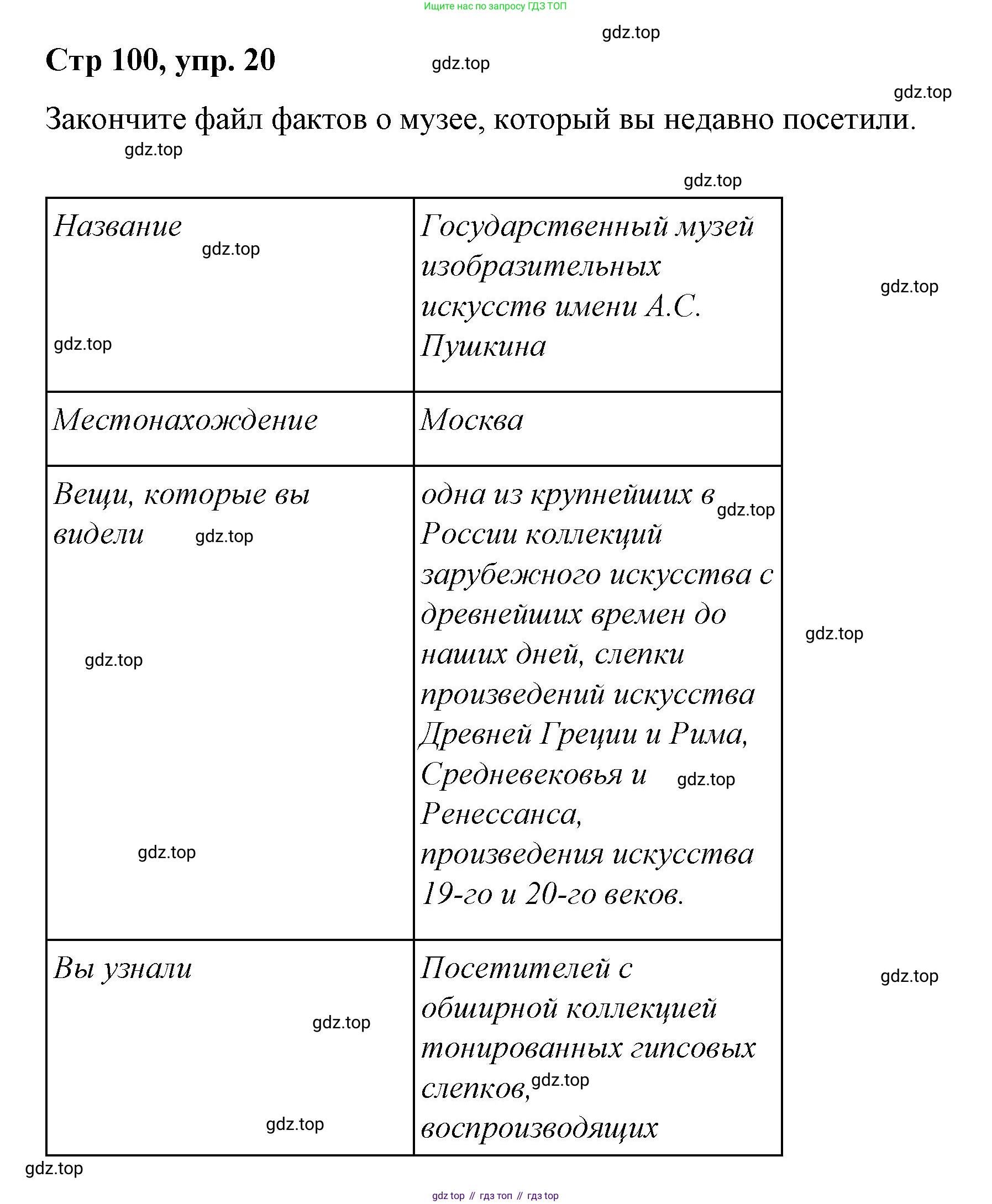 Английский язык (english), 4 класс Сборник упражнений, автор: Котова Марина Петровна, издательство Просвещение, Москва, 2023, белого цвета, страница 100, номер 20, Решение