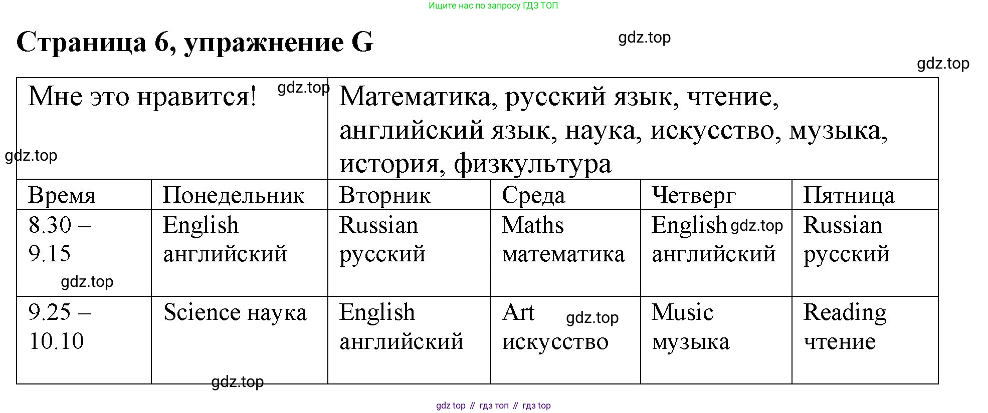 ГДЗ Английский язык (english), 4 класс рабочая тетрадь (activity book), авторы: Вербицкая Мария Валерьевна (Verbitskaya Maria), Эббс Брайен (Abbs Brian), Уорелл Энн (Worrall Anne), Уорд Энн (Ward Ann), издательство Вентана-граф, Москва, 2017, оранжевого цвета, страница 6, номер G, Решение