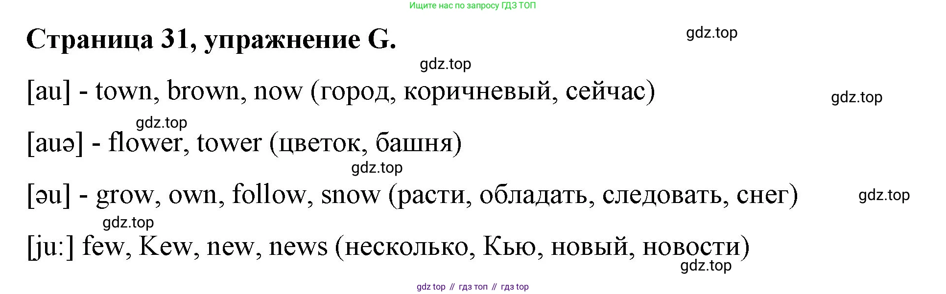 ГДЗ Английский язык (english), 4 класс рабочая тетрадь (activity book), авторы: Вербицкая Мария Валерьевна (Verbitskaya Maria), Эббс Брайен (Abbs Brian), Уорелл Энн (Worrall Anne), Уорд Энн (Ward Ann), издательство Вентана-граф, Москва, 2017, оранжевого цвета, страница 31, номер G, Решение