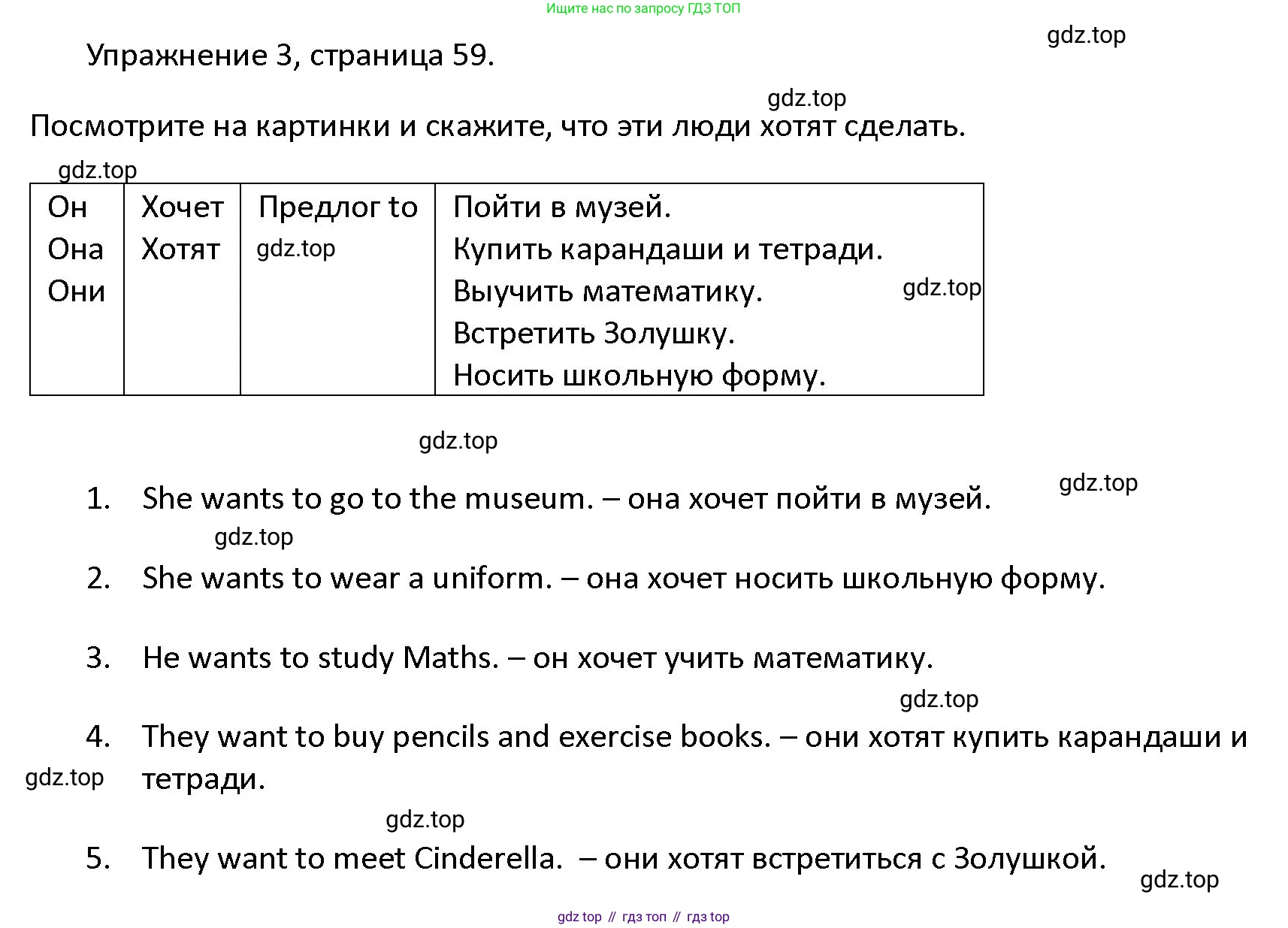 ГДЗ Английский язык (english), 4 класс Учебник (Student's book), авторы: Верещагина Ирина Николаевна (Vereshchagina Irina), Афанасьева Ольга Васильевна (Afanasyeva Olga), издательство Просвещение, Москва, 2023, серого цвета, Часть ( Part) 1, страница 59, номер 3, Решение 1