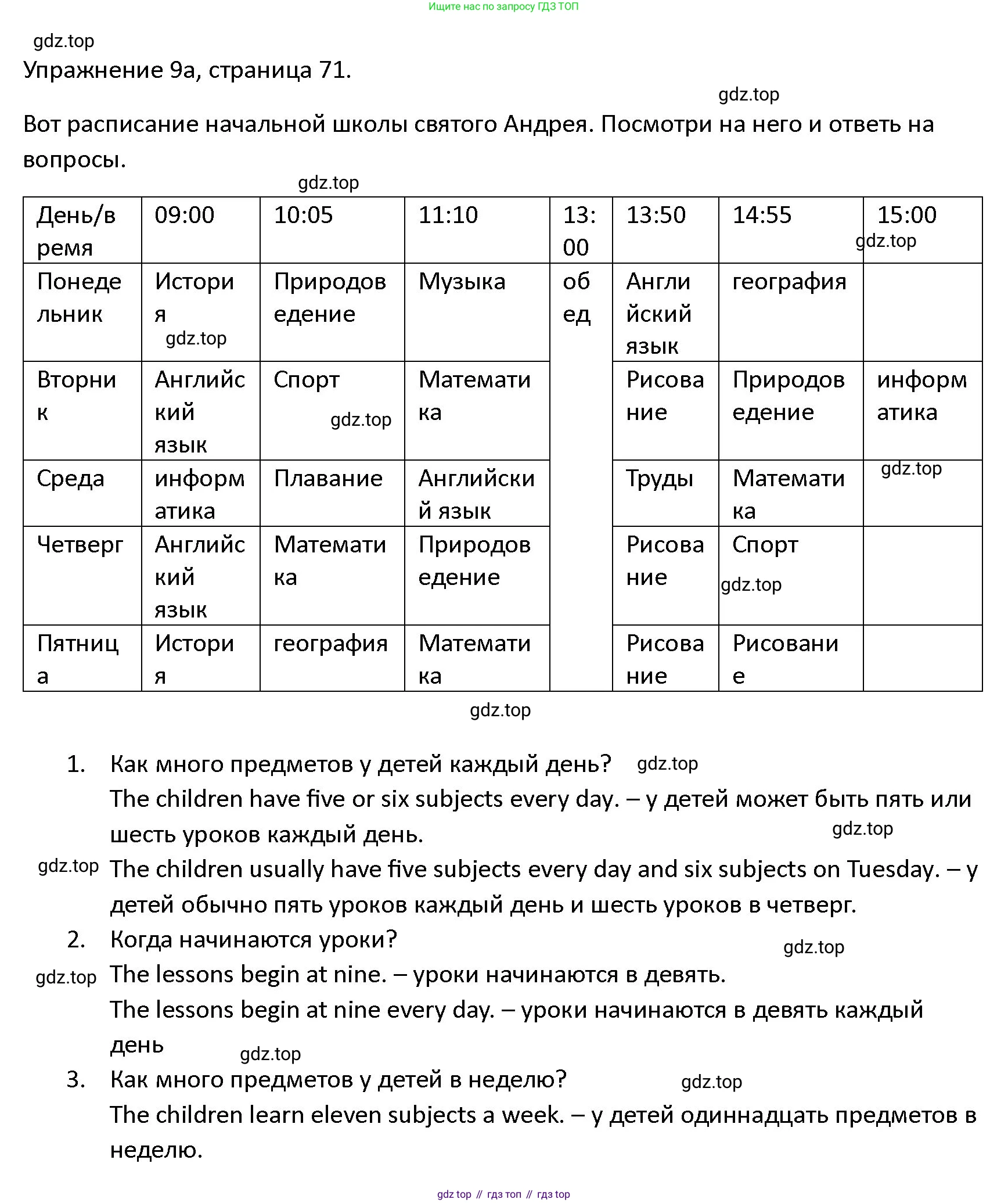 ГДЗ Английский язык (english), 4 класс Учебник (Student's book), авторы: Верещагина Ирина Николаевна (Vereshchagina Irina), Афанасьева Ольга Васильевна (Afanasyeva Olga), издательство Просвещение, Москва, 2023, серого цвета, Часть ( Part) 1, страница 71, номер 9, Решение 1